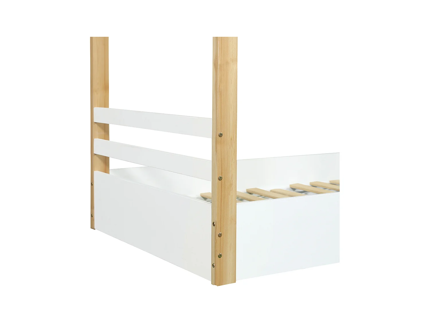 Lit cabane pour enfants 90x200cm - avec sommier à lattes - conception de maison en rondins - Bois massif + MDF - Naturel