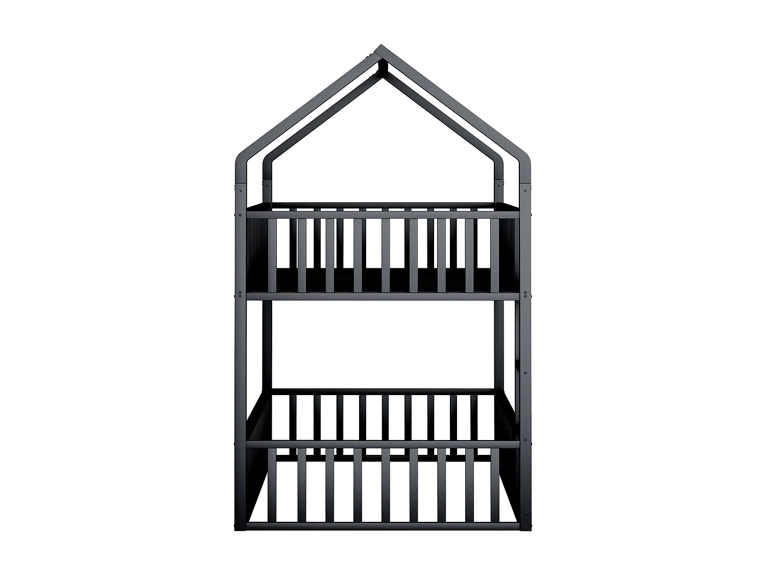 Lit superposé enfant 90x200cm - avec escalier - avec petite porte - Métal - Noir (matelas non inclus)