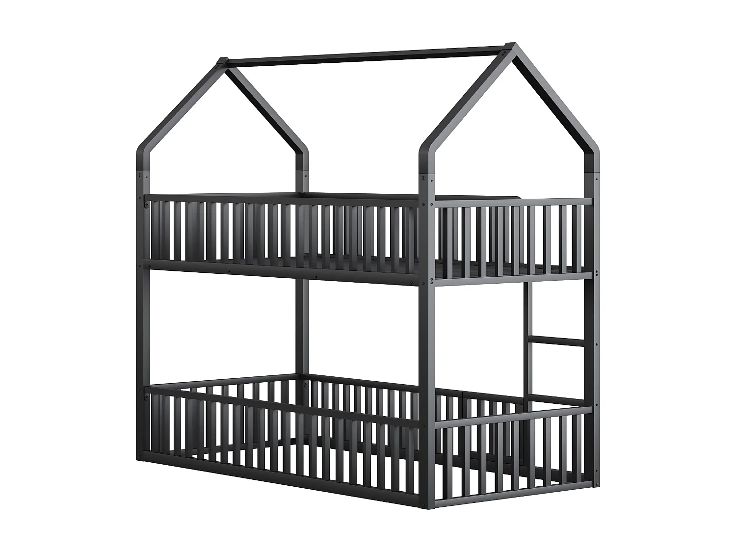 Lit superposé enfant 90x200cm - avec escalier - avec petite porte - Métal - Noir (matelas non inclus)