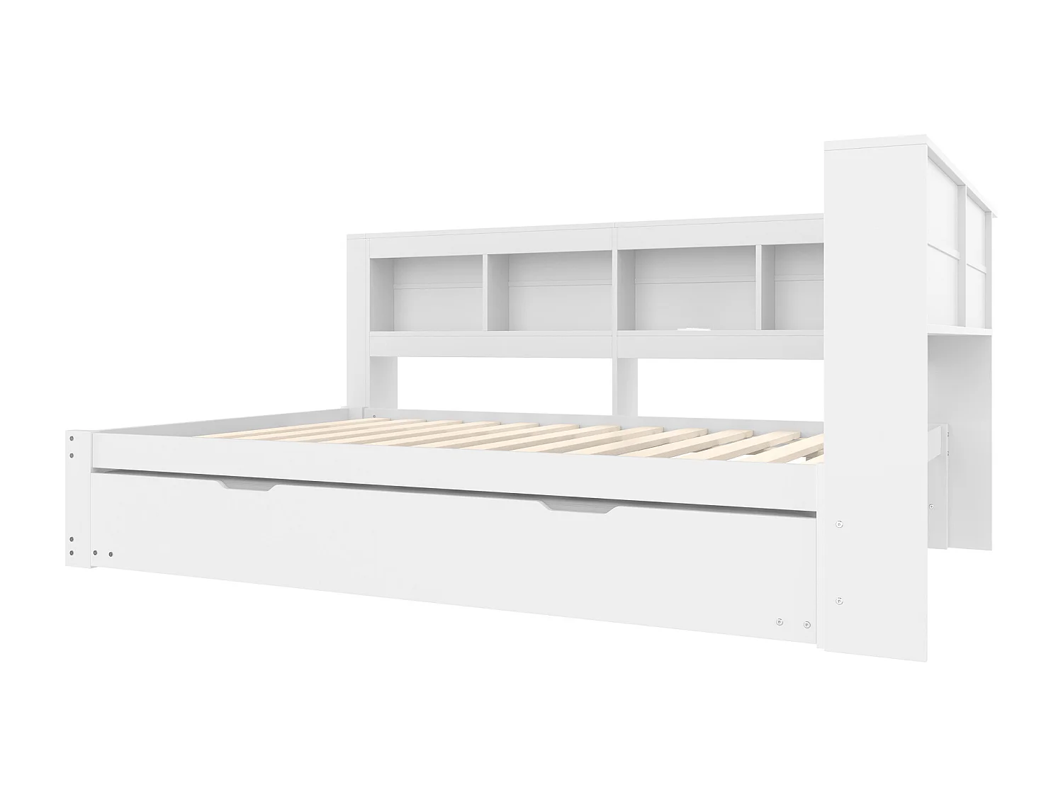 Canapé-lit 140x200 cm - avec lit gigogne - avec prise de courant + 2 USB - avec sommier à lattes - blanc (matelas non inclus)