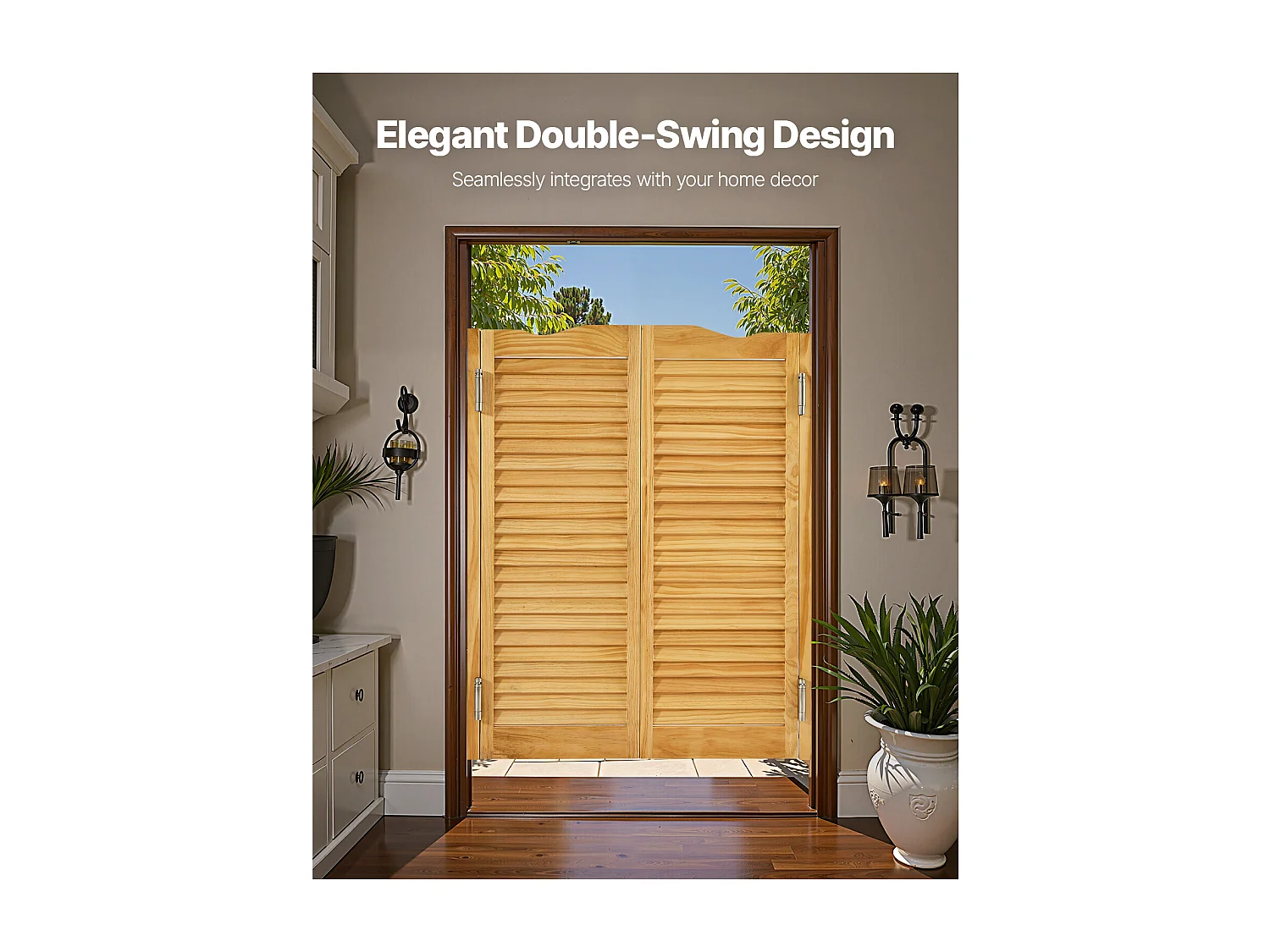 Puerta Batiente Doble SucceBuy, 90,7 x 2,8 x 10,6 cm, de Pino, con Bisagras, Herrajes, Fácil de Instalar, Color Madera