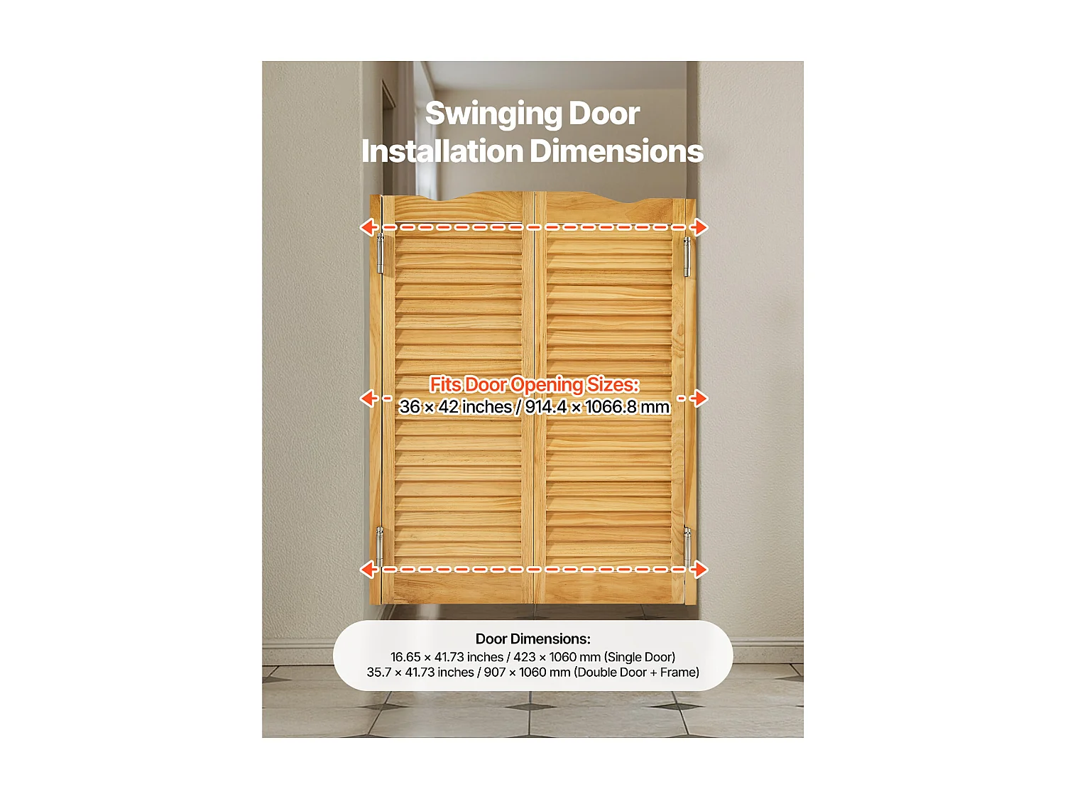 Puerta Batiente Doble SucceBuy, 90,7 x 2,8 x 10,6 cm, de Pino, con Bisagras, Herrajes, Fácil de Instalar, Color Madera