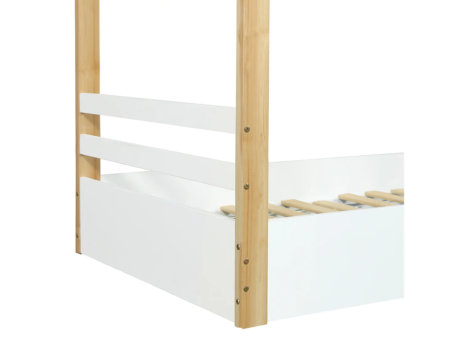 Lit cabane pour enfants 90x190cm - avec sommier à lattes - conception de maison en rondins - Bois massif + MDF - Naturel