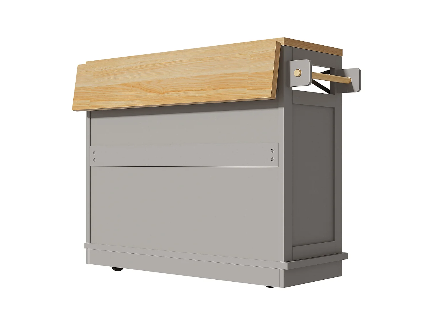 Ilot central de cuisine mobile - Plateau extensible - 3 tiroirs et 3 portes - étagères ouvertes - avec porte-serviettes - MDF - Gris