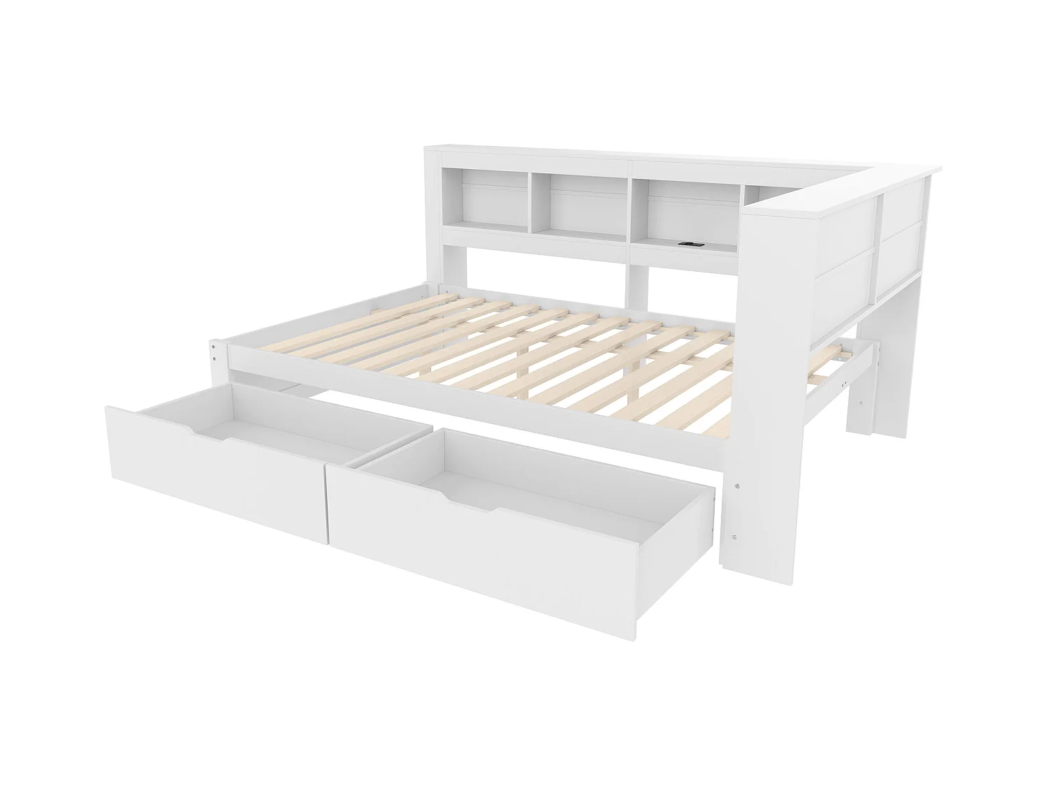 Schlafsofa 140x200 cm - mit 2 Schubladen - mit Steckdose + 2 USB-Anschlüssen - mit Lattenrost - weiß (Matratze nicht im Lieferumfang enthalten)