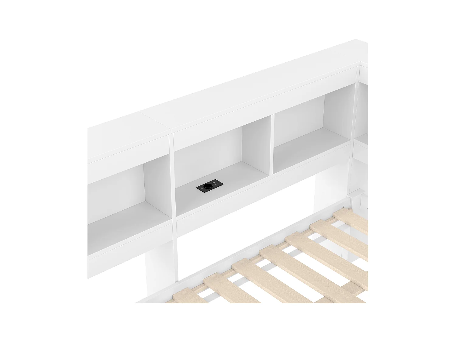 Slaapbank 140x200 cm - met 2 lades - met stopcontact + 2 USB-poorten - met lattenbodem - wit (matras niet inbegrepen)