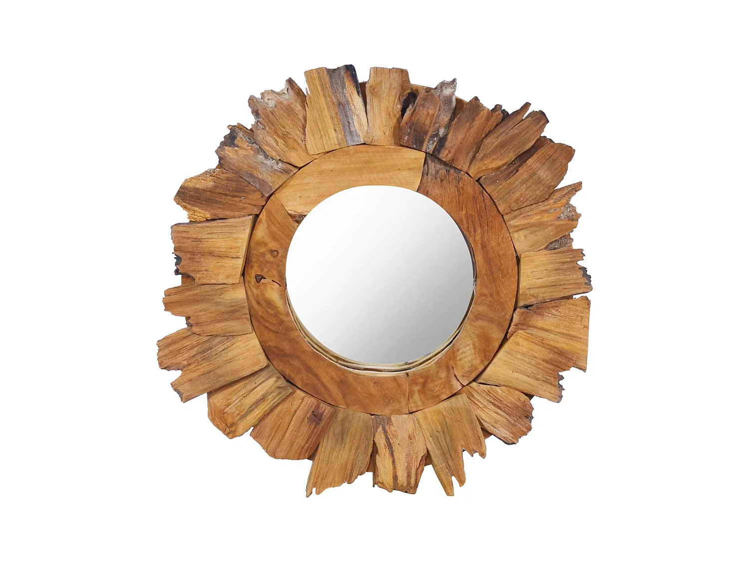 Espelho de Parede Redondo de 40 cm em Madeira de Teca para Decoração Elegante