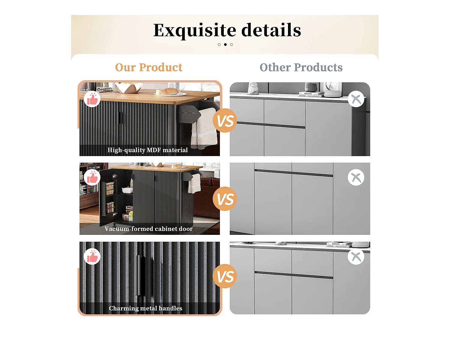 Ilot central de cuisine moderne 130x45x92cm - 3 portes - avec étagère à épices - plateau extensible - avec roulettes - Noir