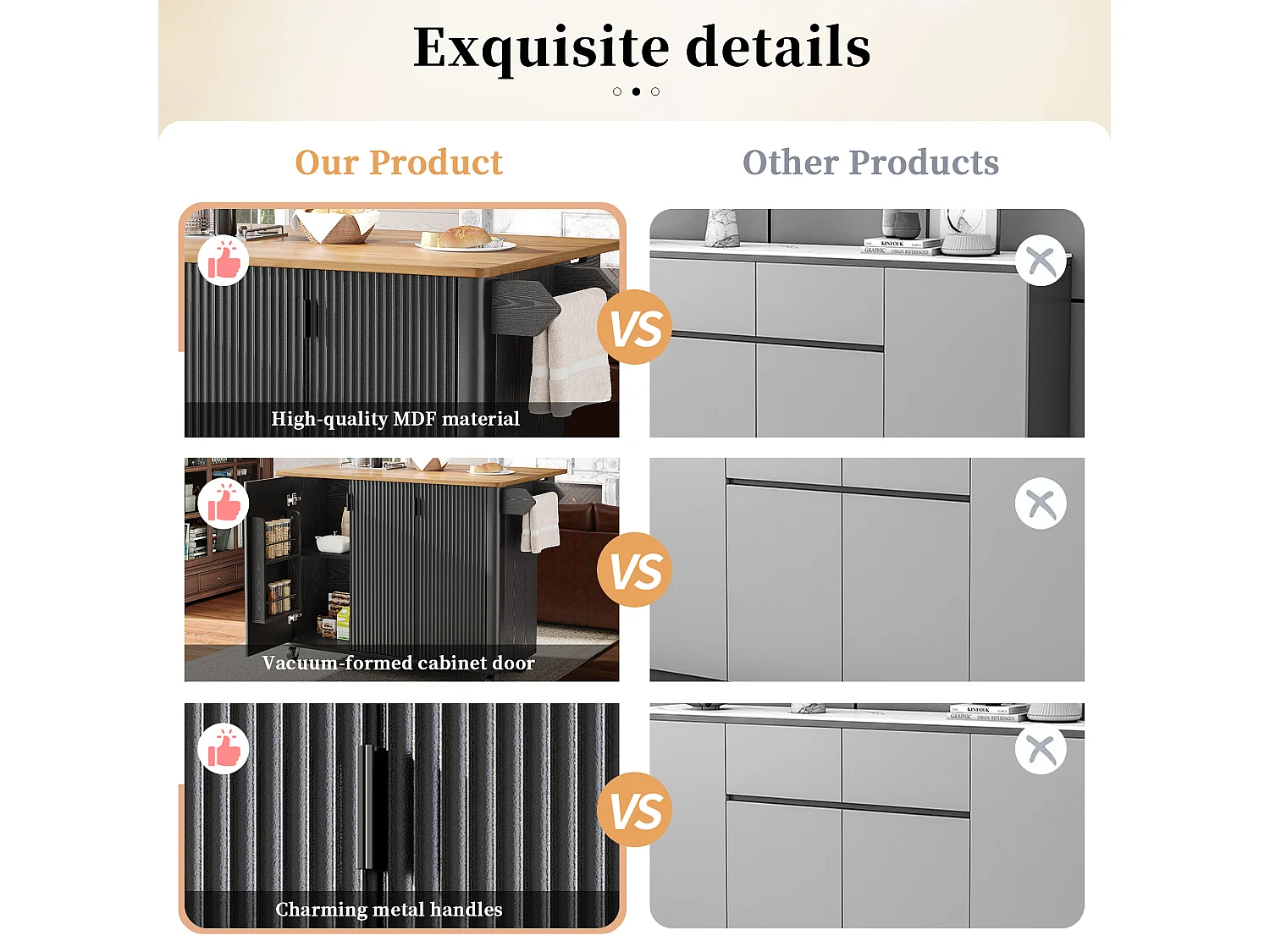 Ilot central de cuisine moderne 130x45x92cm - 3 portes - avec étagère à épices - plateau extensible - avec roulettes - Noir
