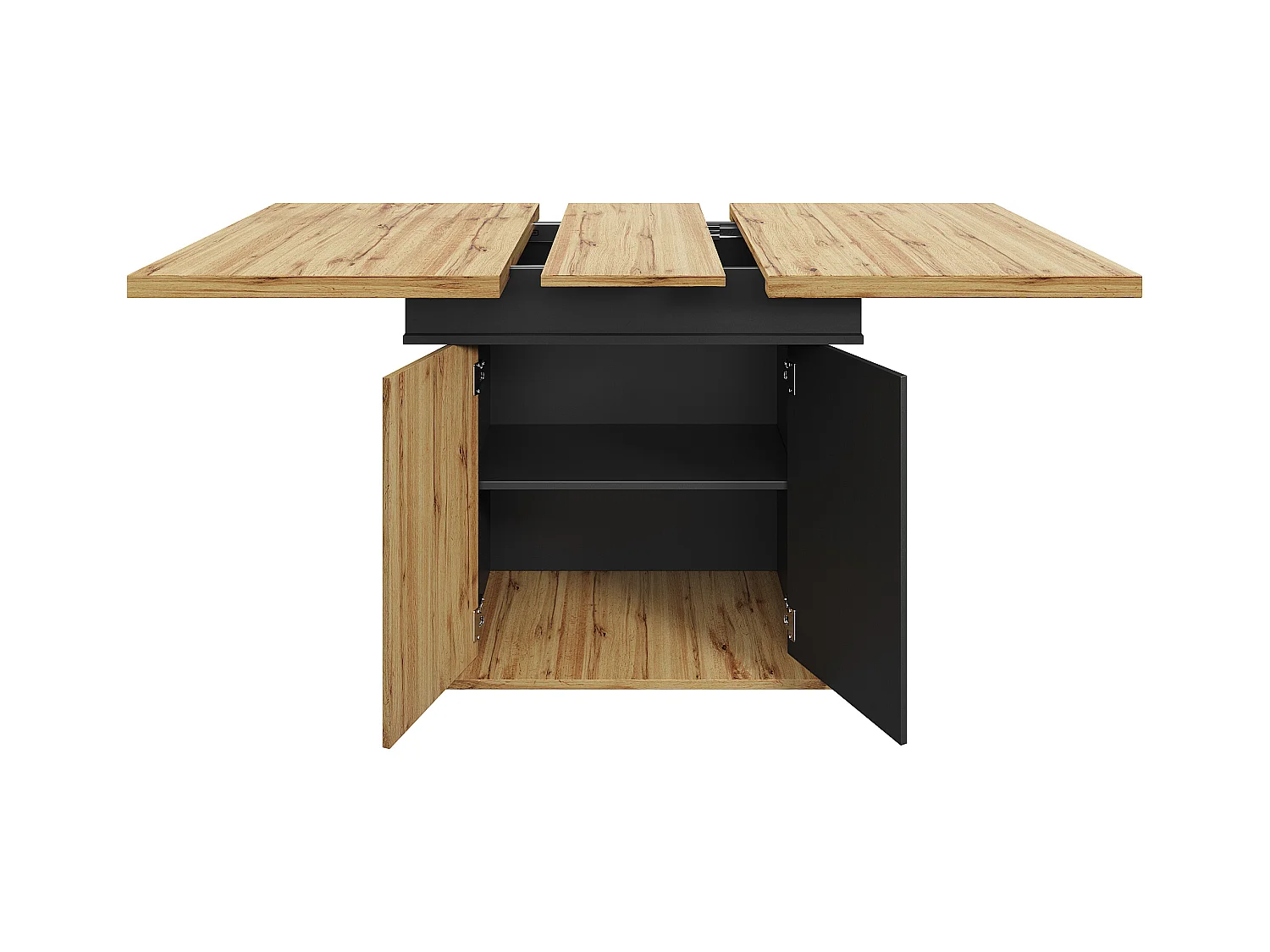 Table à manger extensible 110-140×80cm - 4-6 personnes - avec 2 portes - style rétro - Noir + Naturel