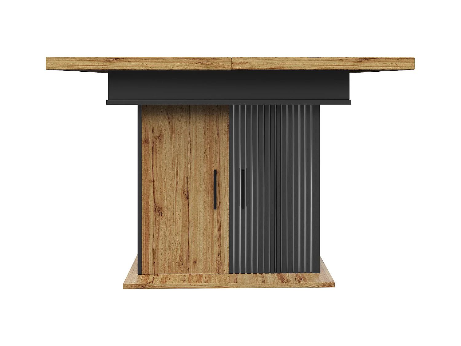 Table à manger extensible 110-140×80cm - 4-6 personnes - avec 2 portes - style rétro - Noir + Naturel