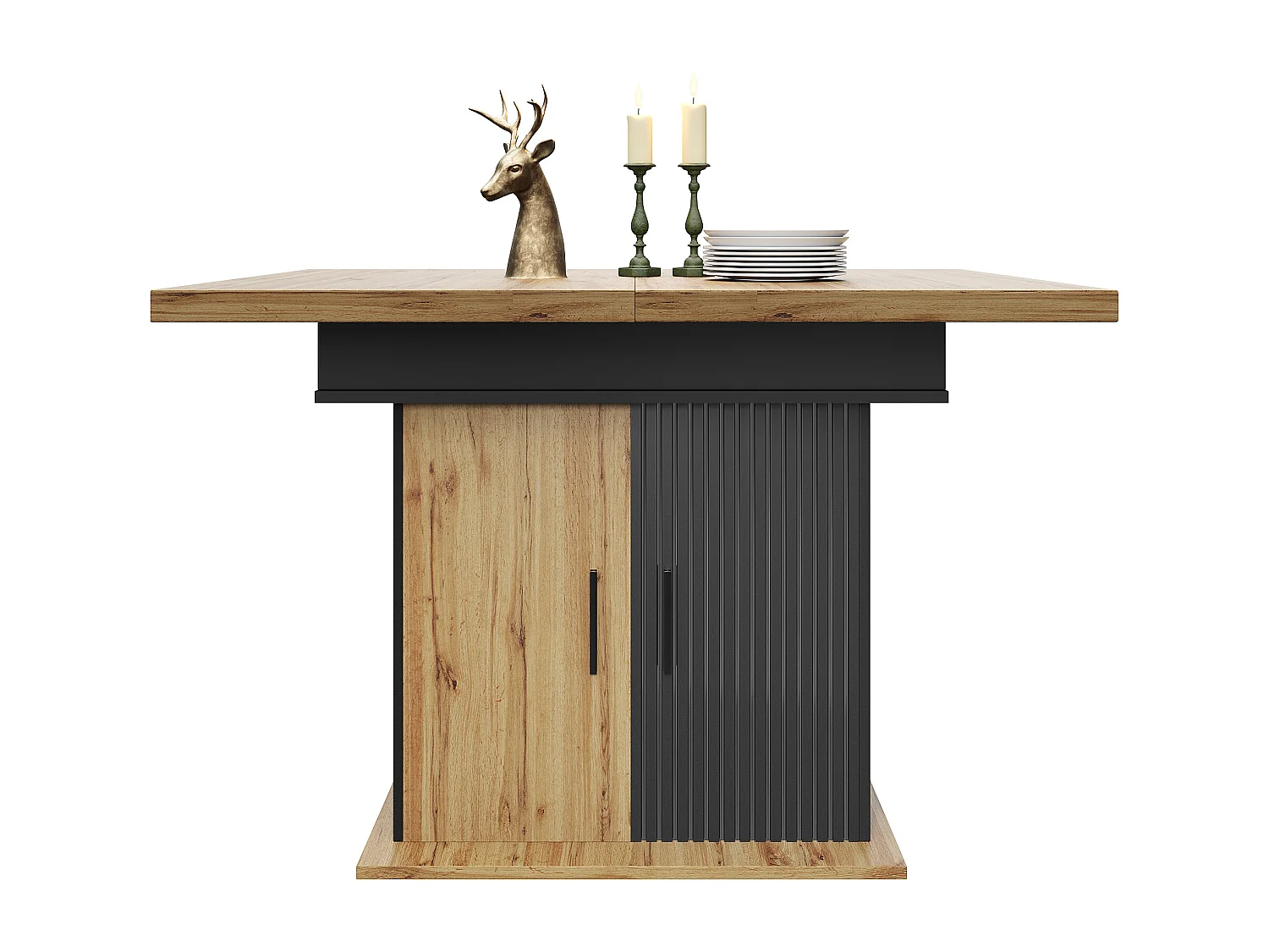 Tavolo da pranzo estensibile 110-140×80cm - 4-6 persone - con 2 ante - stile retrò - Nero + Naturale