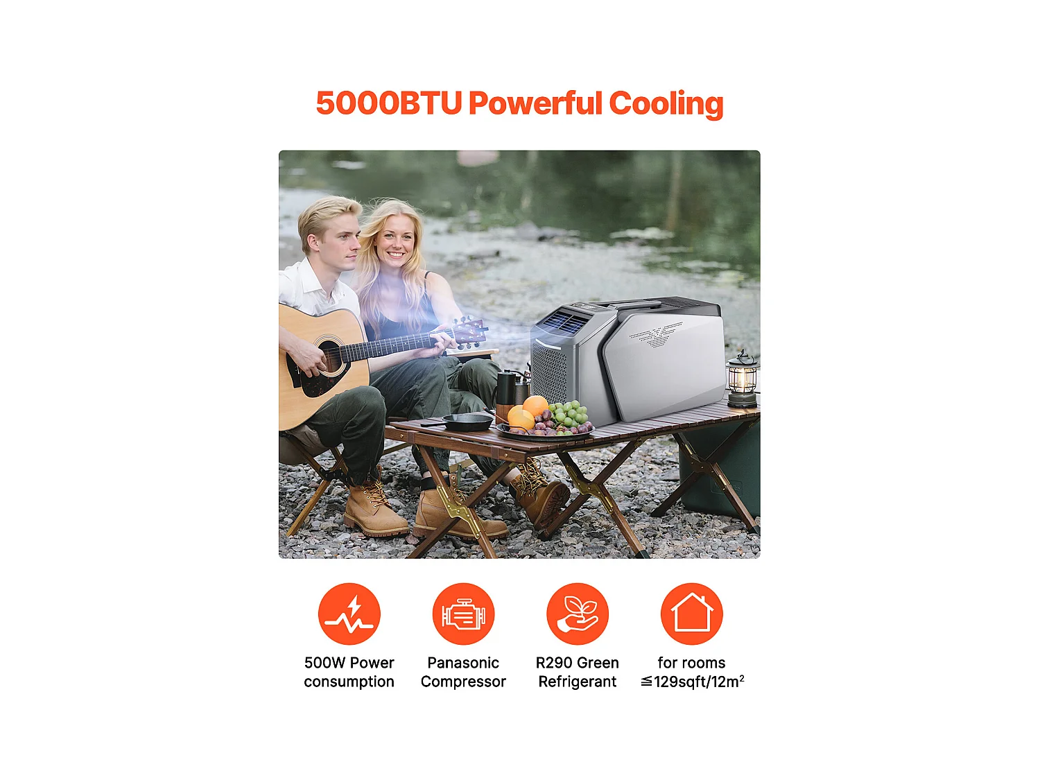 Climatiseur Portable SucceBuy, Refroidisseur d'Aair à 3 Vitesses, avec Minuterie 24 h, Réglable de 16-32 ℃, pour Camping en Tente Extérieure, Gris