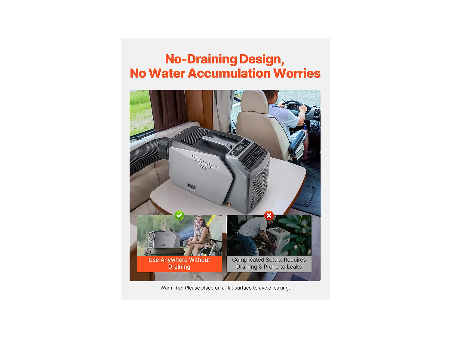 Climatiseur Portable SucceBuy, Refroidisseur d'Aair à 3 Vitesses, avec Minuterie 24 h, Réglable de 16-32 ℃, pour Camping en Tente Extérieure, Gris