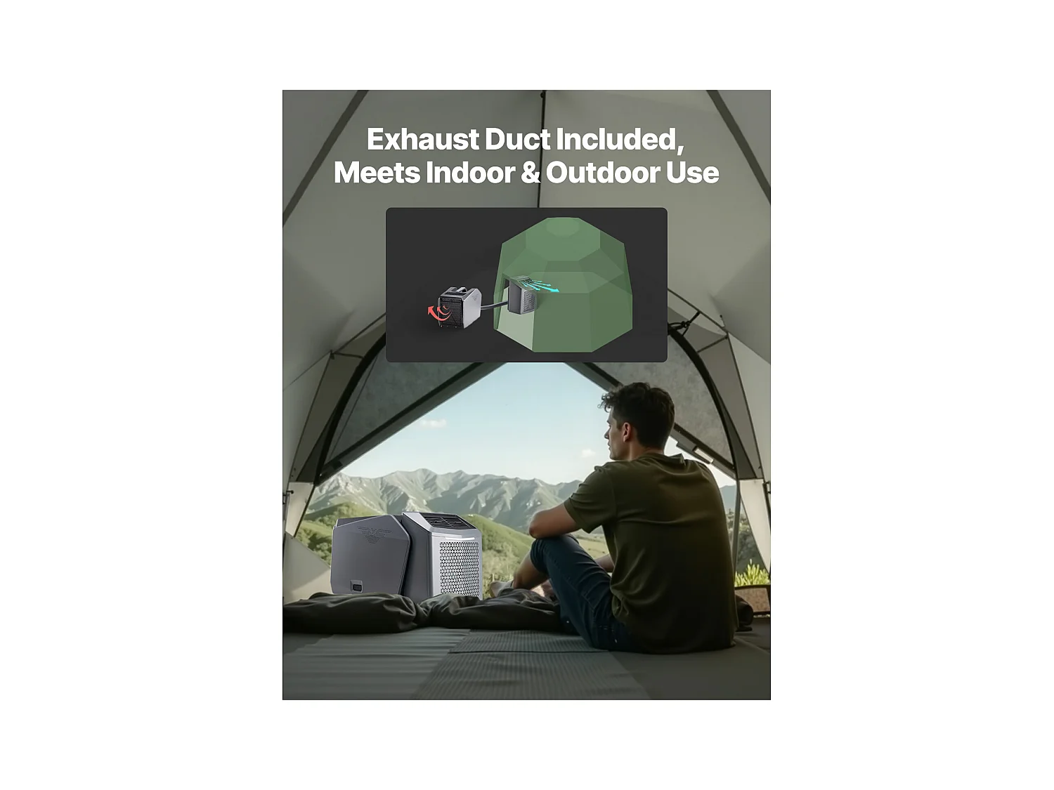 Climatiseur Portable SucceBuy, Refroidisseur d'Aair à 3 Vitesses, avec Minuterie 24 h, Réglable de 16-32 ℃, pour Camping en Tente Extérieure, Gris