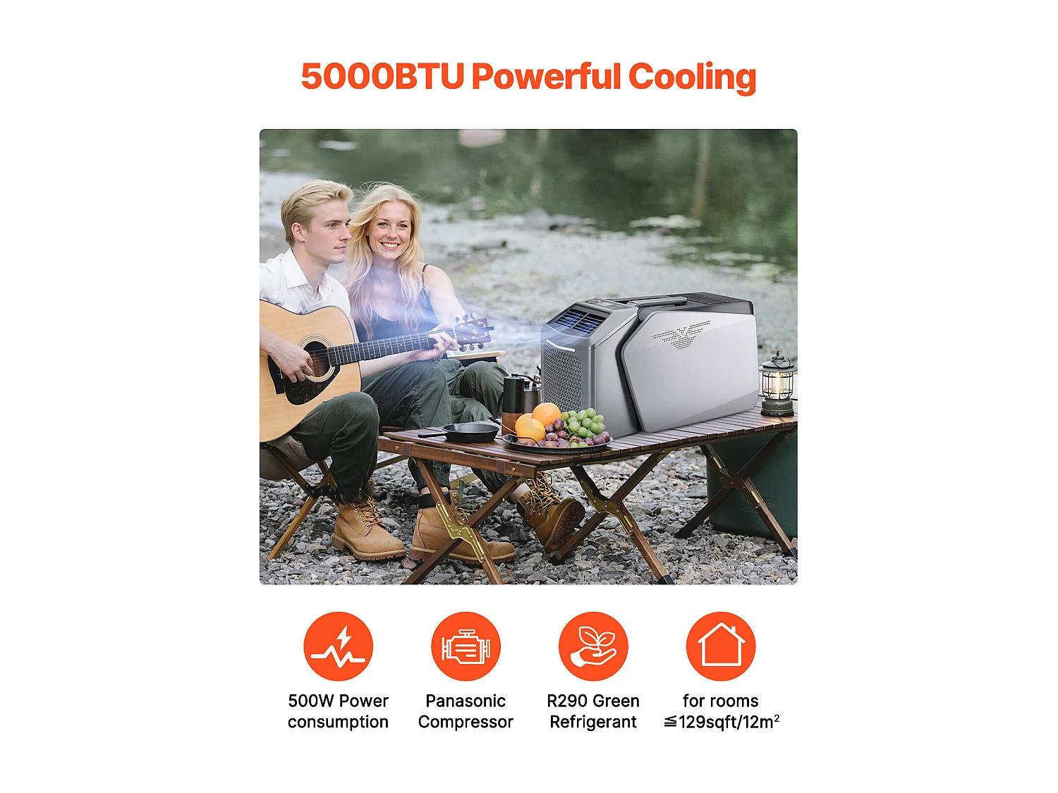 Climatiseur Portable SucceBuy, Refroidisseur d'Aair à 3 Vitesses, avec Minuterie 24 h, Réglable de 16-32 ℃, pour Camping en Tente Extérieure, Gris