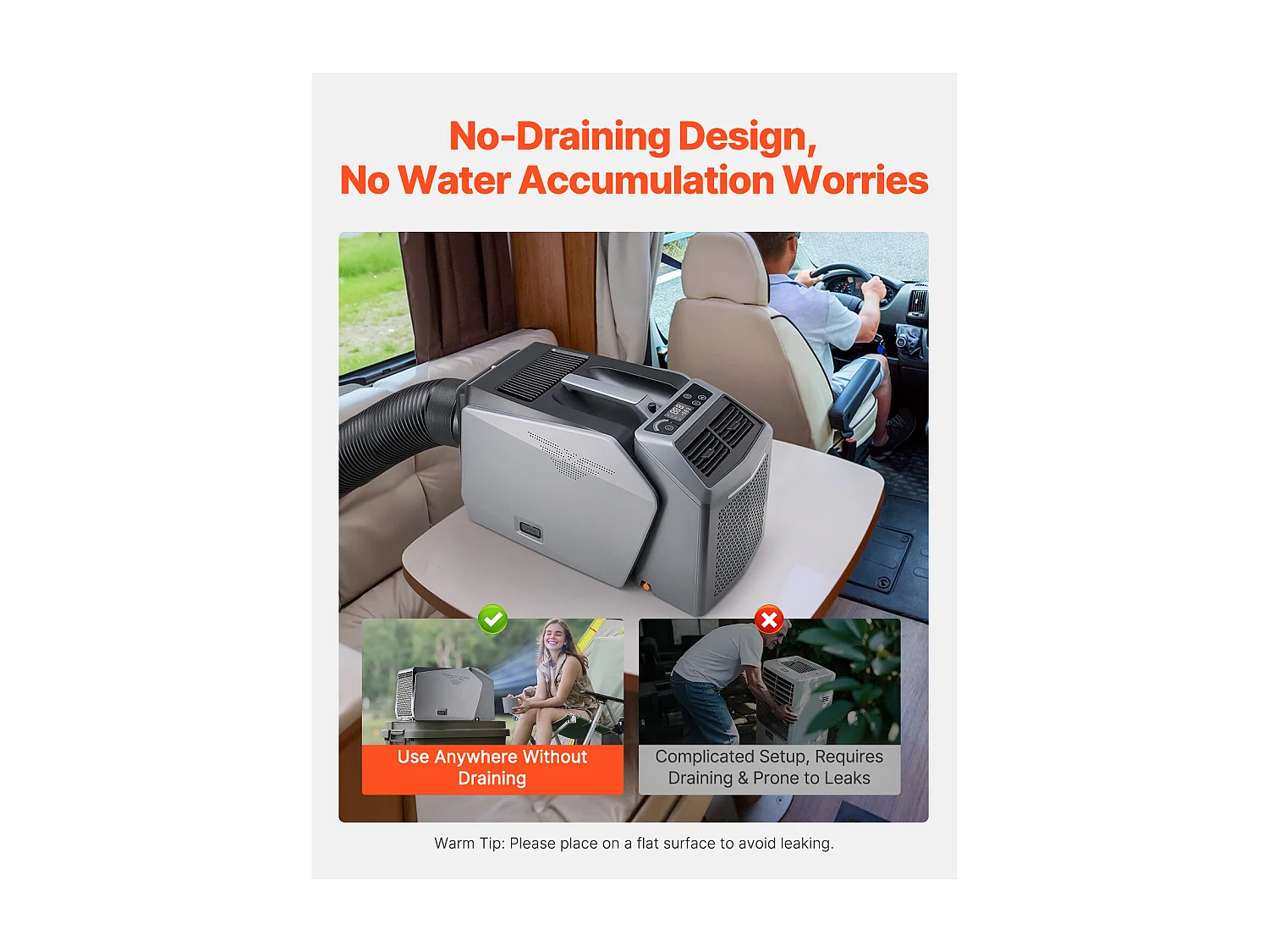 Climatiseur Portable SucceBuy, Refroidisseur d'Aair à 3 Vitesses, avec Minuterie 24 h, Réglable de 16-32 ℃, pour Camping en Tente Extérieure, Gris