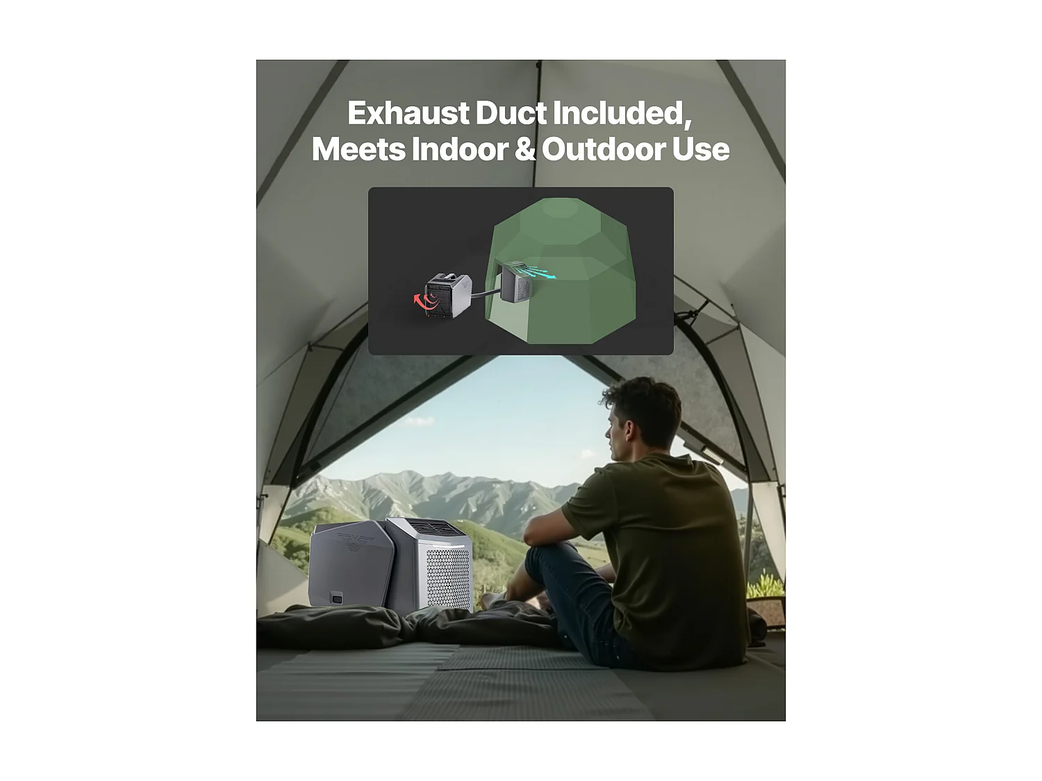 Climatiseur Portable SucceBuy, Refroidisseur d'Aair à 3 Vitesses, avec Minuterie 24 h, Réglable de 16-32 ℃, pour Camping en Tente Extérieure, Gris