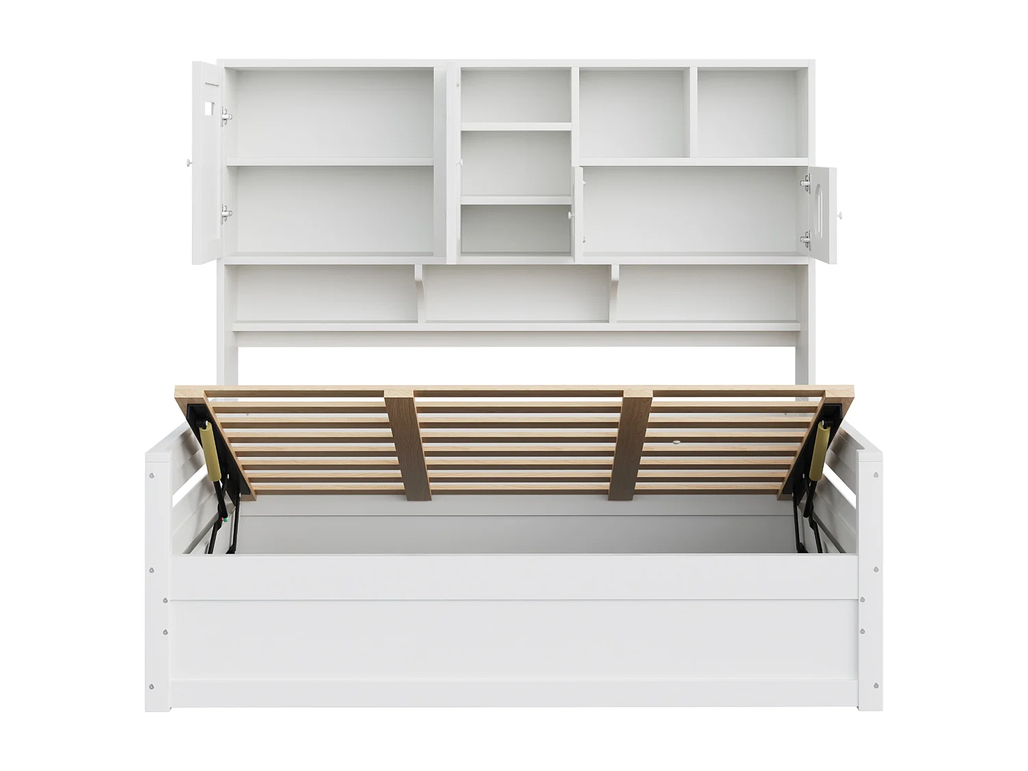 Łóżko z pojemnikiem 90x200 cm - z komorami przechowawczymi - z 4 drzwiami - stelaż listwowy - biały (materac nie jest w zestawie)