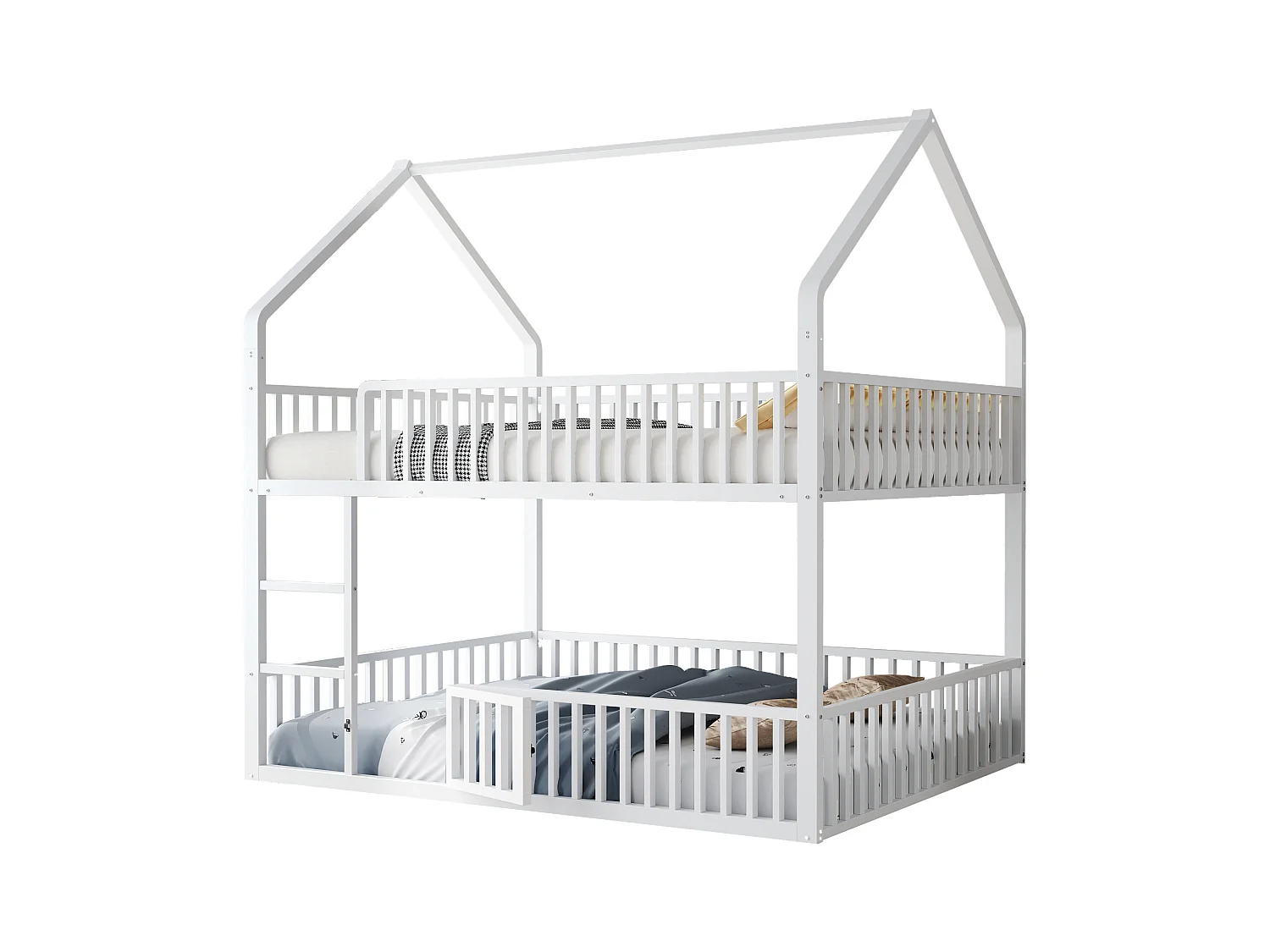 Lit superposé enfant 140x200cm - avec escalier - avec petite porte - Métal - blanc (matelas non inclus)