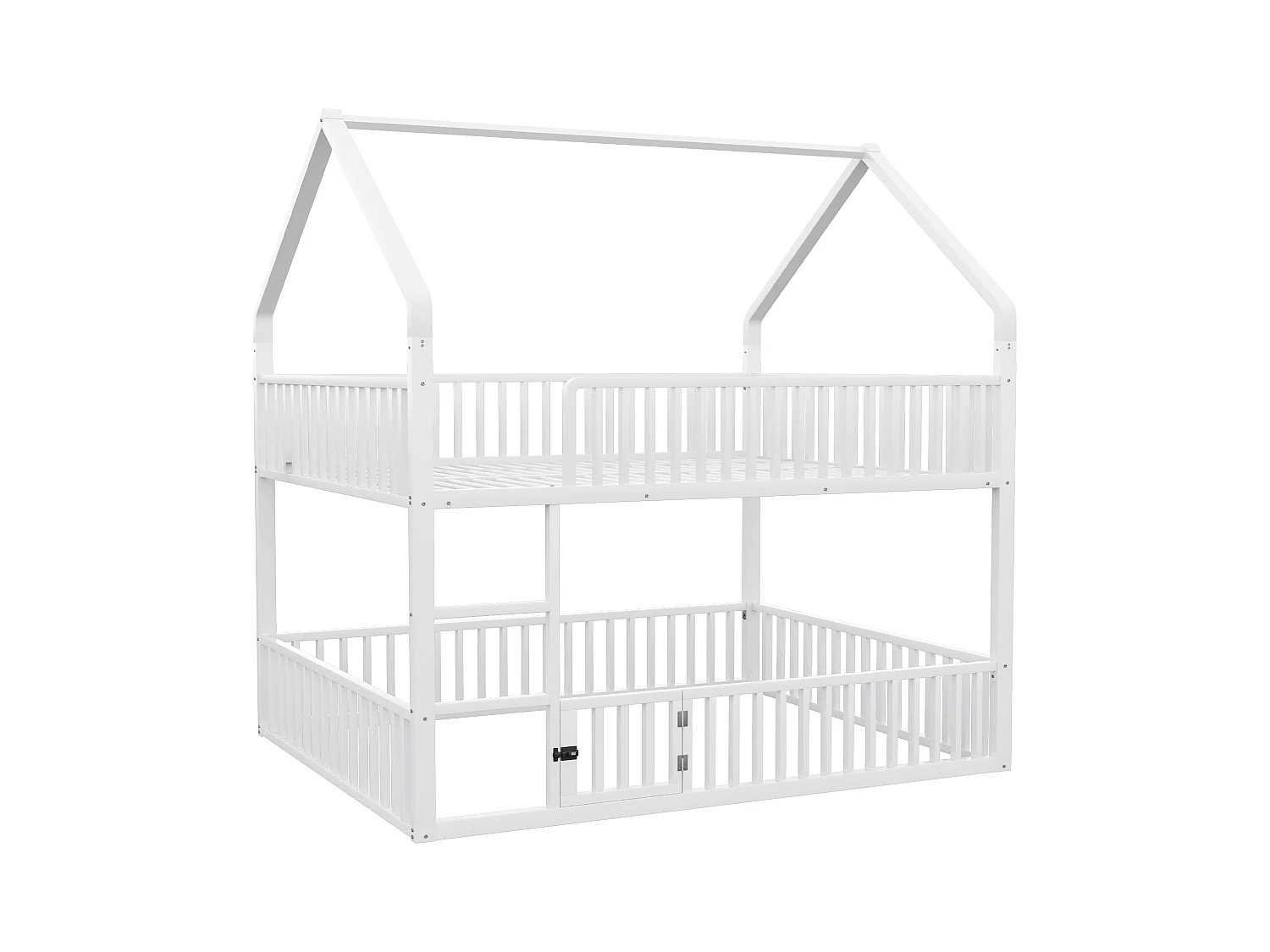 Lit superposé enfant 140x200cm - avec escalier - avec petite porte - Métal - blanc (matelas non inclus)