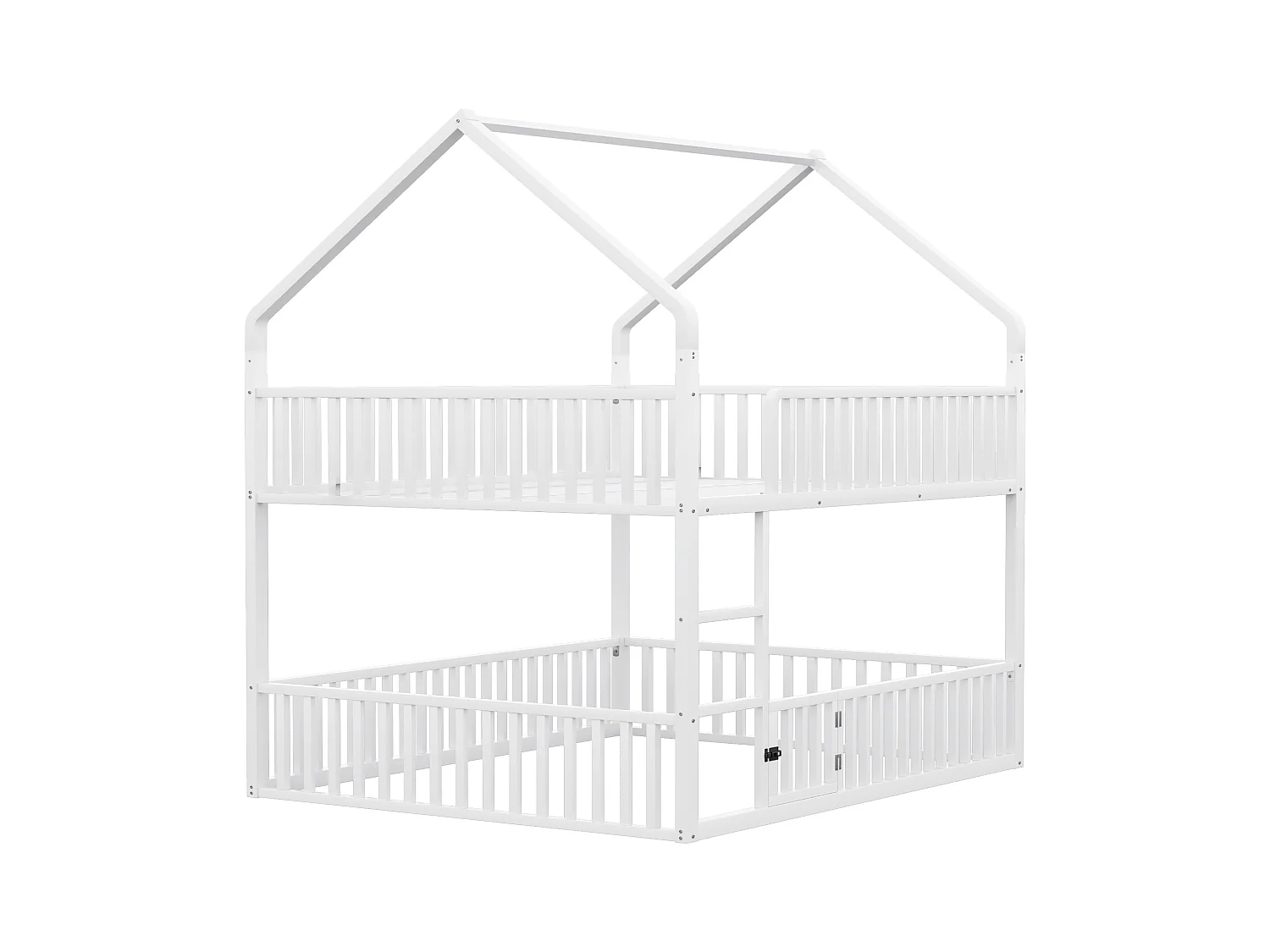 Lit superposé enfant 140x200cm - avec escalier - avec petite porte - Métal - blanc (matelas non inclus)
