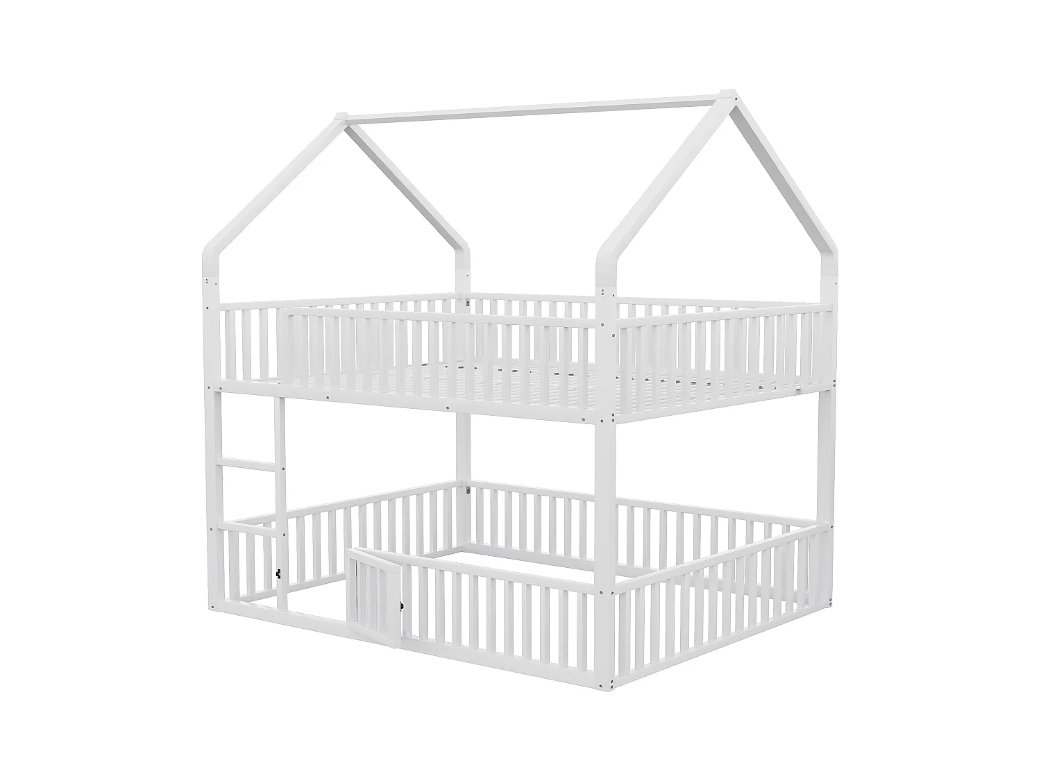 Lit superposé enfant 140x200cm - avec escalier - avec petite porte - Métal - blanc (matelas non inclus)