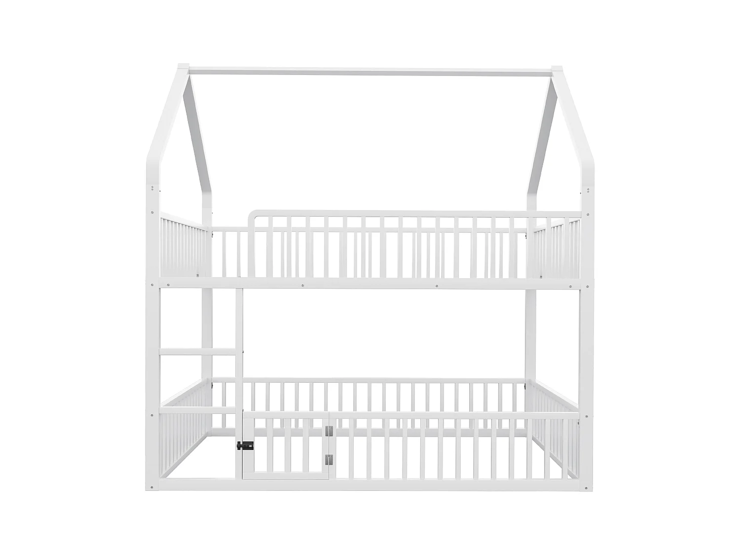 Lit superposé enfant 140x200cm - avec escalier - avec petite porte - Métal - blanc (matelas non inclus)