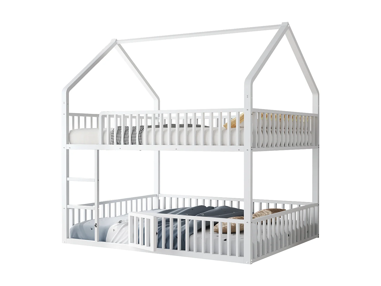 Cama superpuesta infantil 140x200 cm - con escalera - con puerta pequeña - Metal - blanco (colchón no incluido)