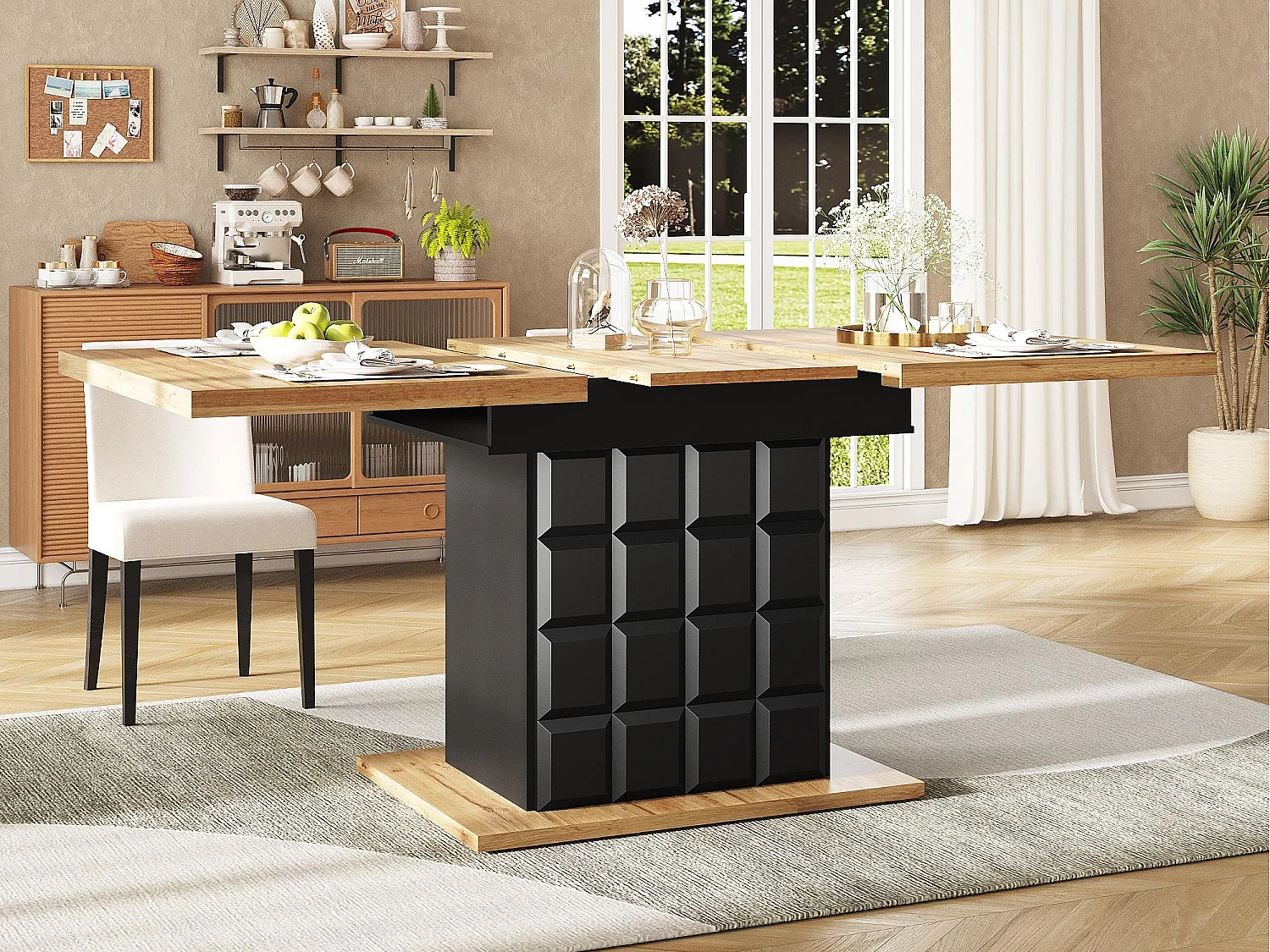 Tavolo da pranzo estensibile 110-140×80cm - 4-6 persone - con 2 ante - tavolo a scacchi - Nero