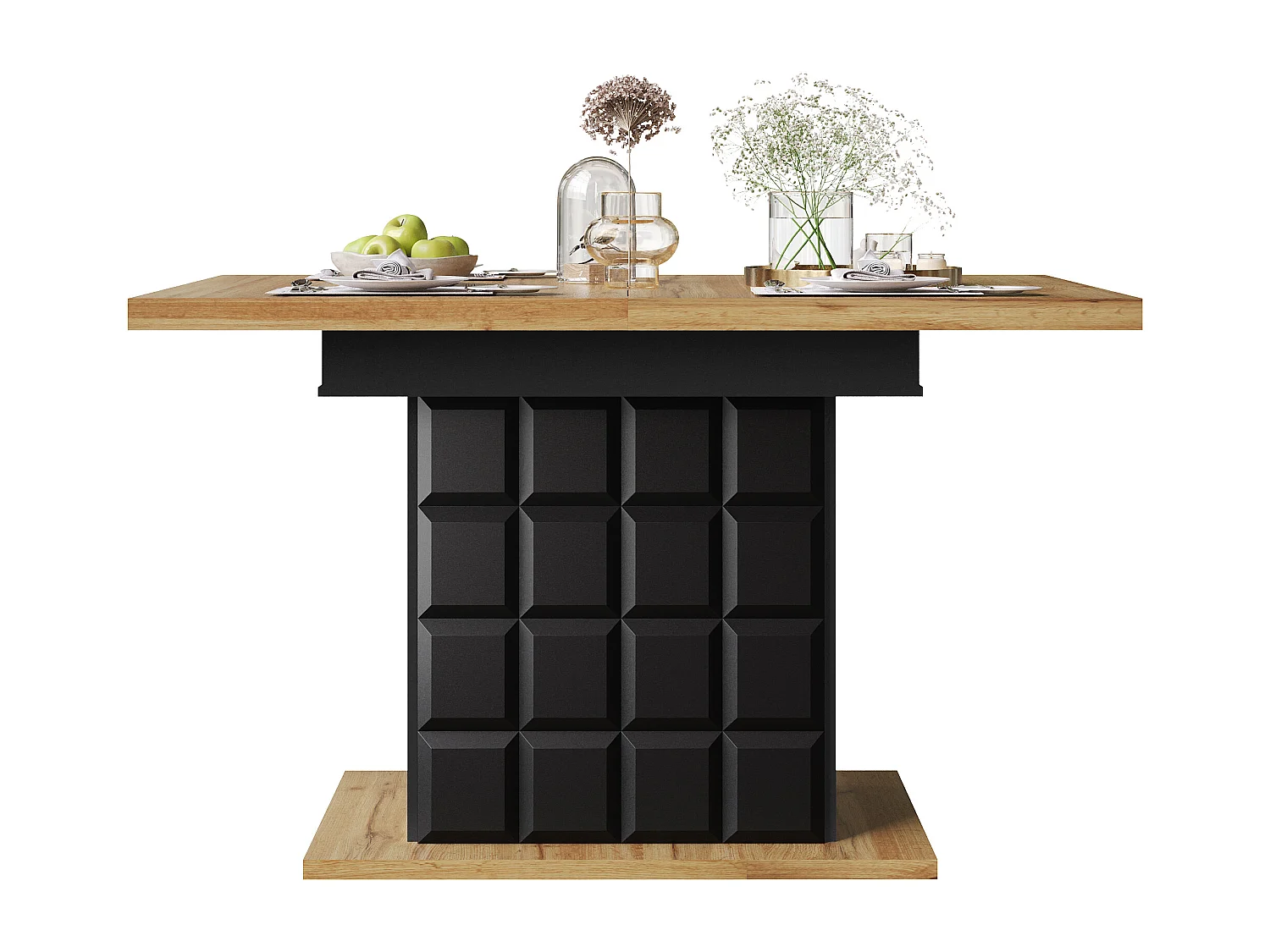 Tavolo da pranzo estensibile 110-140×80cm - 4-6 persone - con 2 ante - tavolo a scacchi - Nero