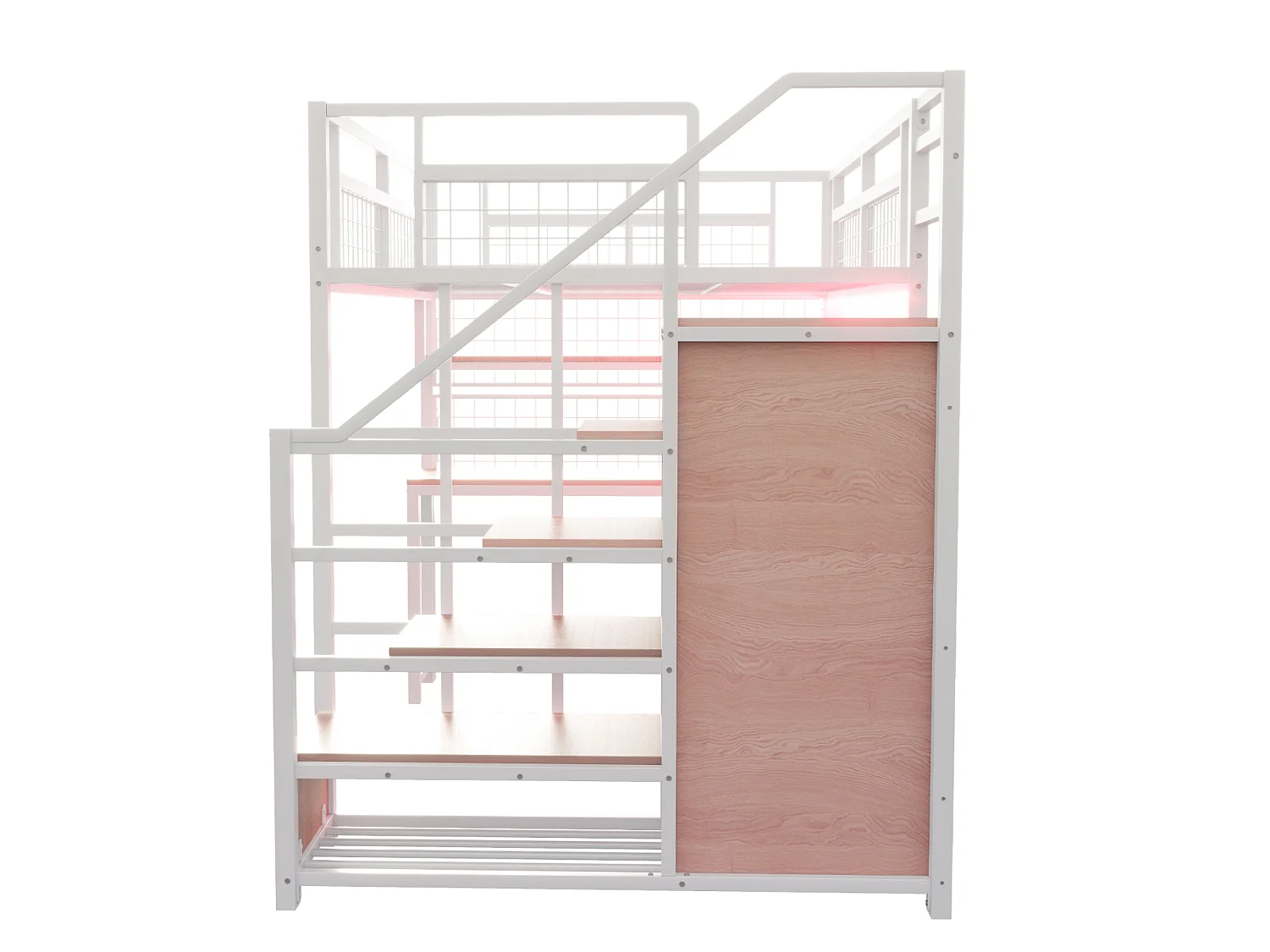 Mezzanine bed 140x200 cm - met LED-verlichting en stopcontacten - met opbergladder - met garderobekast - opbergruimte en bureau - wit