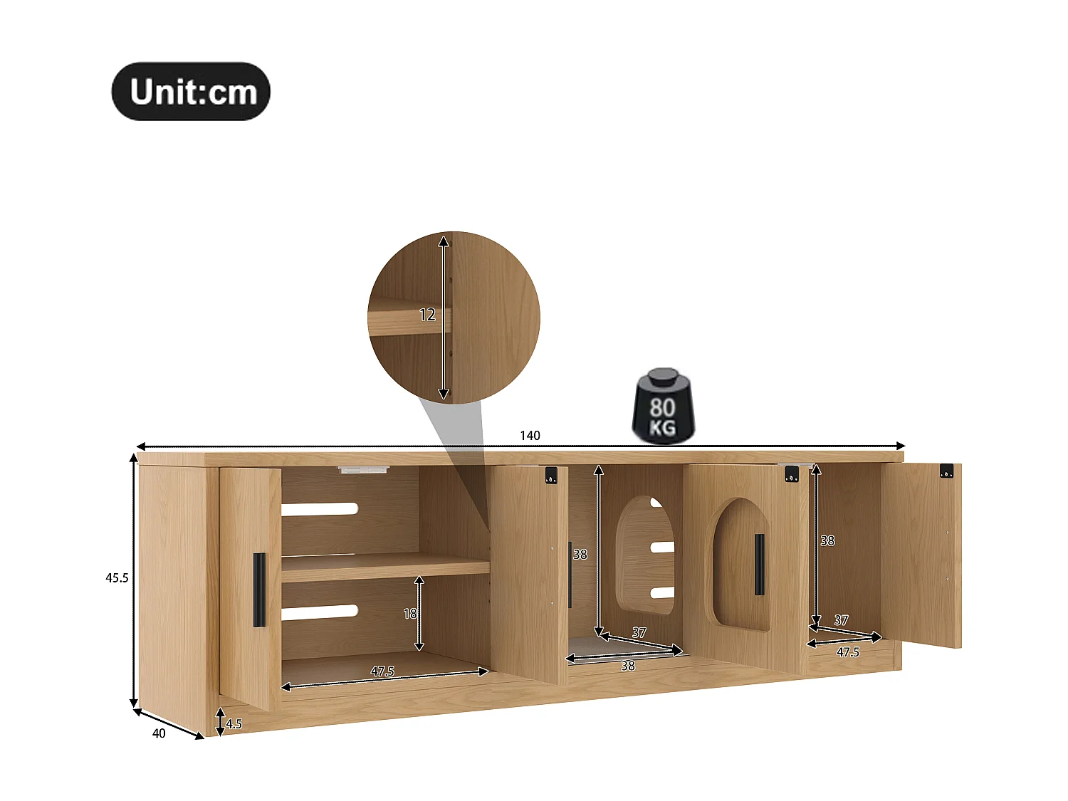 Katzenklo-Schrank - Haustierschrank - mit Napf und Matte - mit Haken - Natur