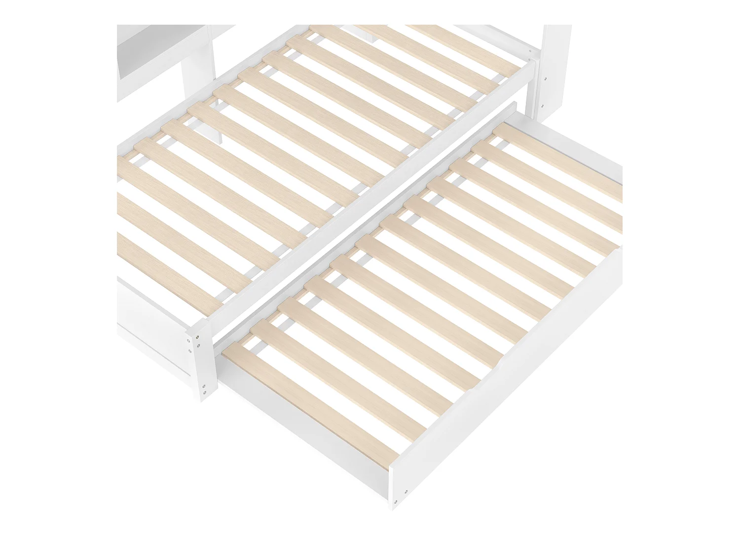 Canapé-lit 90x200 cm - avec lit gigogne - avec prise de courant + 2 USB - avec sommier à lattes - blanc (matelas non inclus)