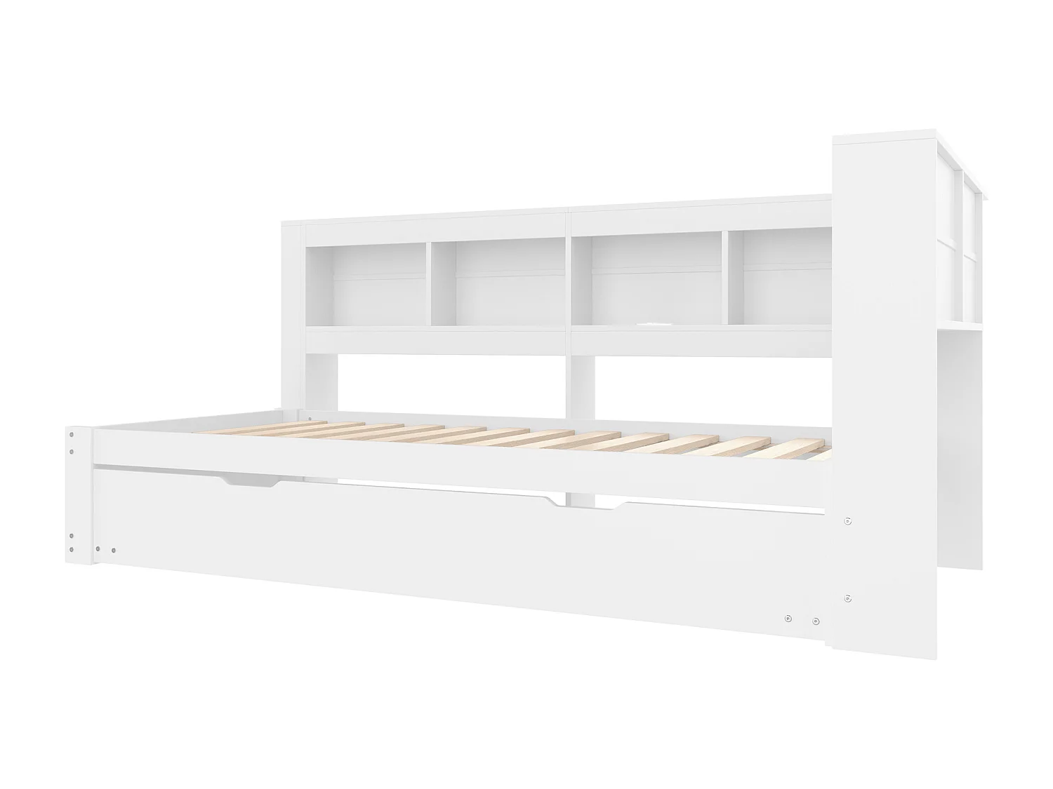 Canapé-lit 90x200 cm - avec lit gigogne - avec prise de courant + 2 USB - avec sommier à lattes - blanc (matelas non inclus)
