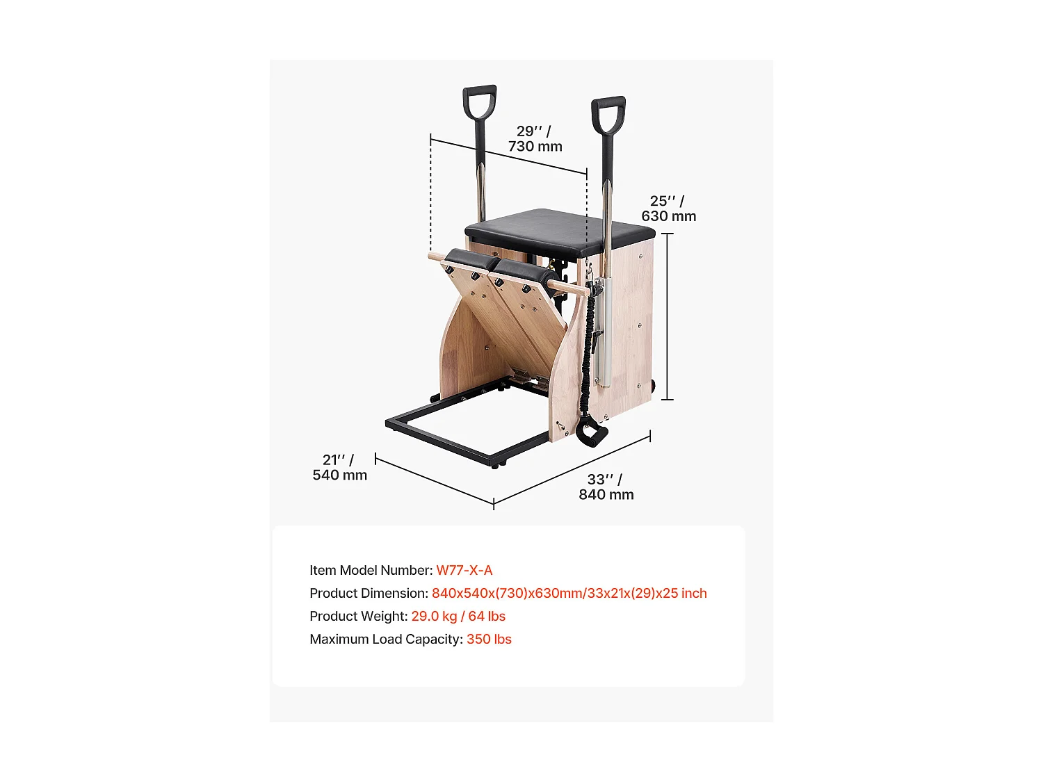 Chaise de Pilates SucceBuy, à Pédales Séparées avec Poignées, Équipement d'Entraînement de Pilates Réglable, pour Gym Domicile