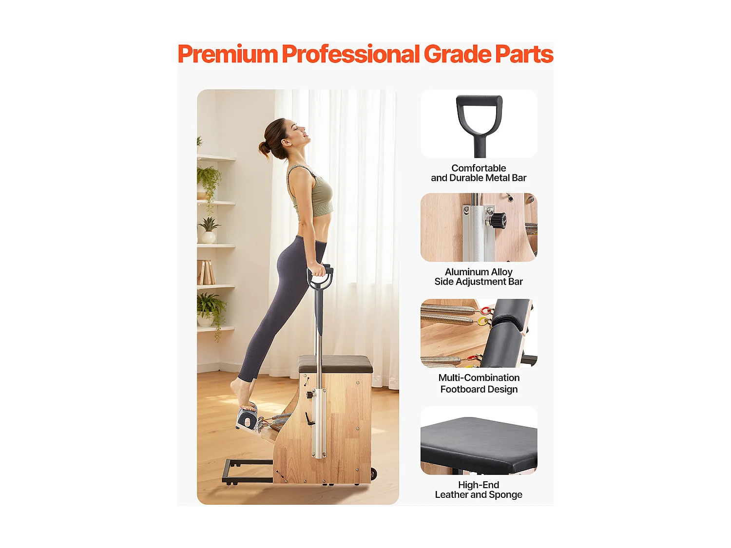 Chaise de Pilates SucceBuy, à Pédales Séparées avec Poignées, Équipement d'Entraînement de Pilates Réglable, pour Gym Domicile