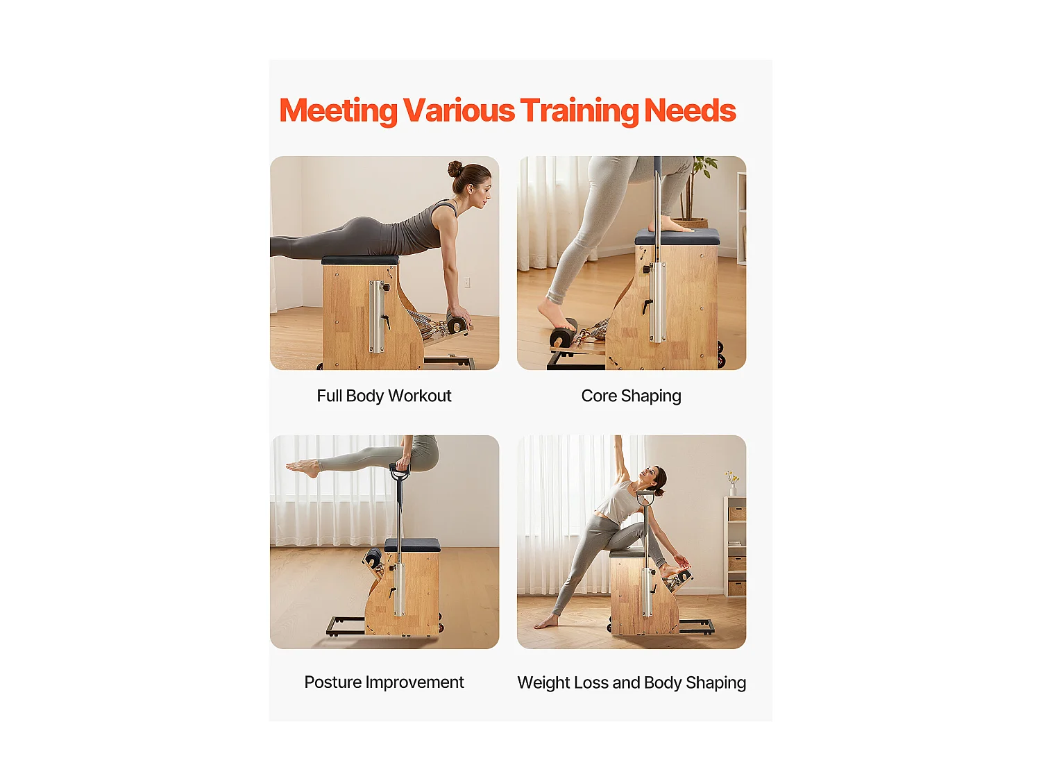 Chaise de Pilates SucceBuy, à Pédales Séparées avec Poignées, Équipement d'Entraînement de Pilates Réglable, pour Gym Domicile