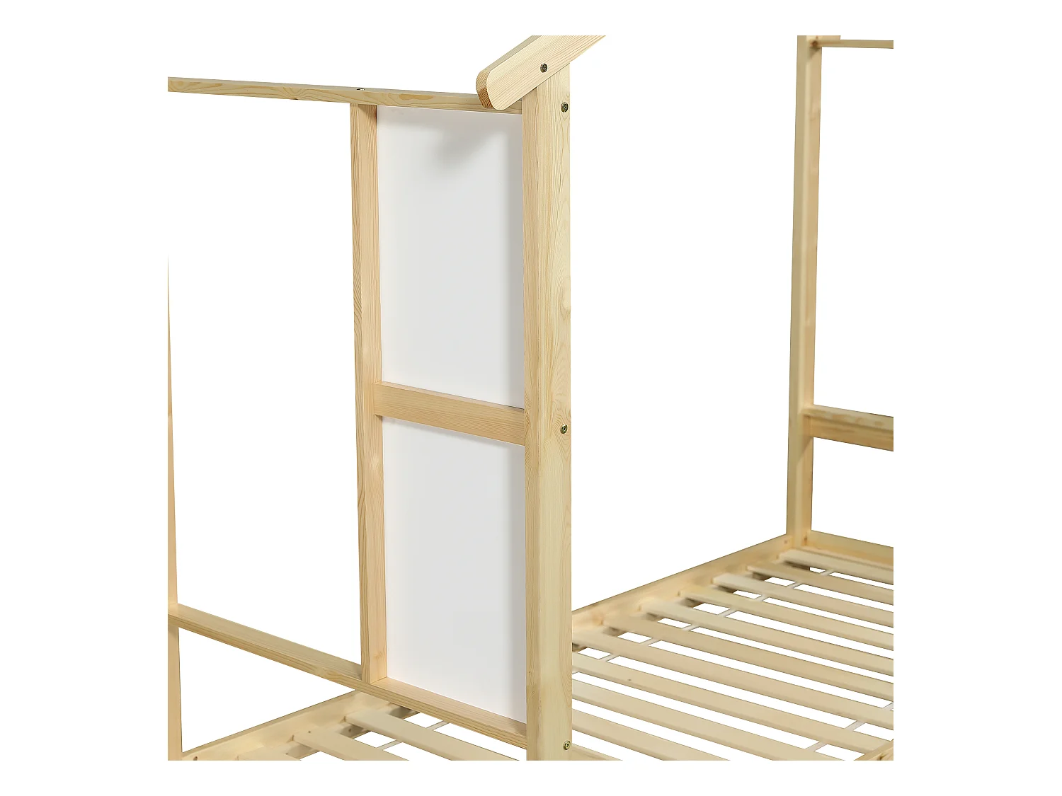 Lit cabane pour enfants 90x200cm - avec toboggan - avec tableau blanc inscriptible - avec sommier à lattes - Bois massif + MDF - Naturel