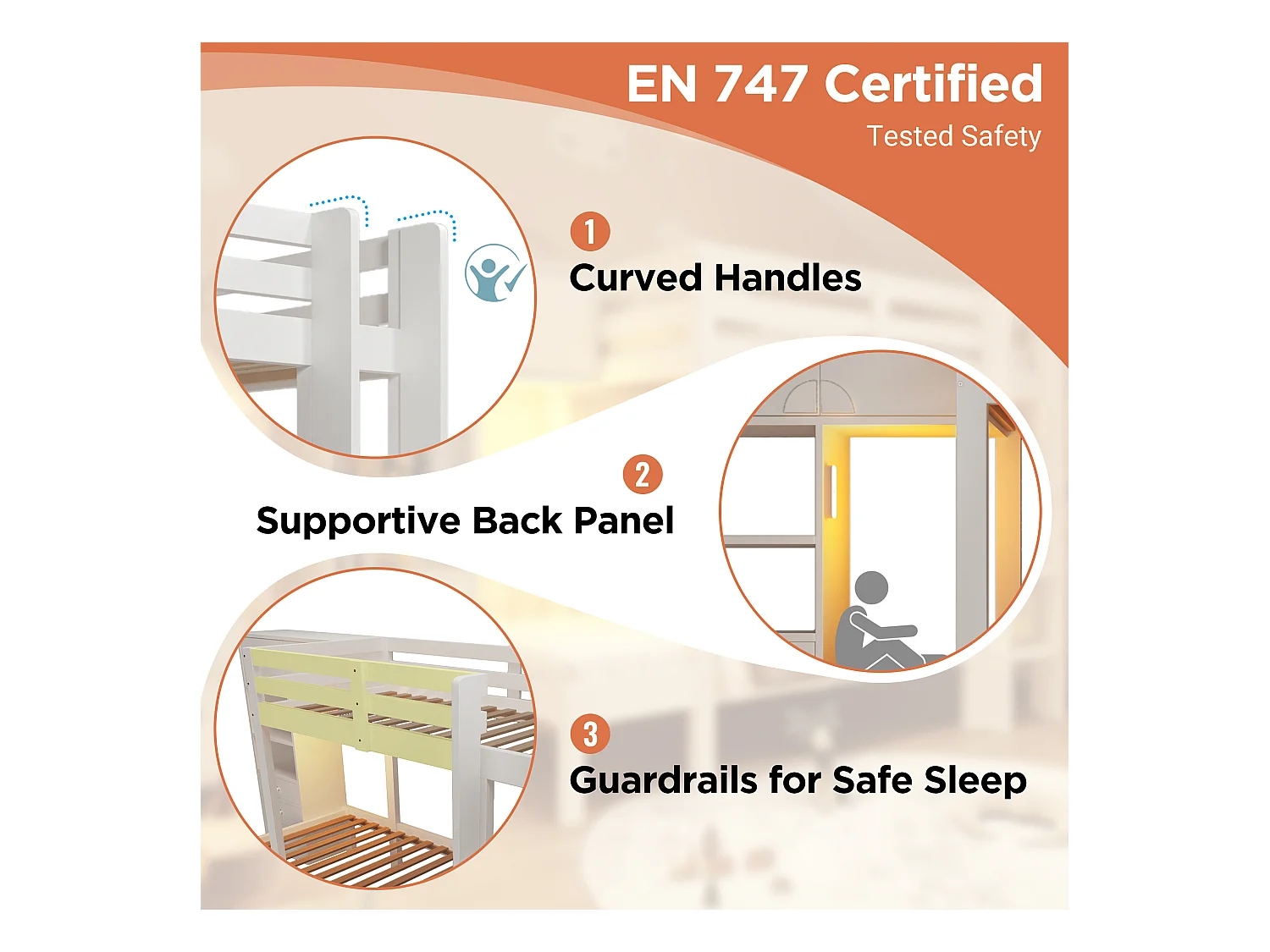 Lit superposé 90x200cm - avec veilleuse intelligente à LED - avec armoire et 3 tiroirss - avec étagères - Bois massif + MDF - Blanc