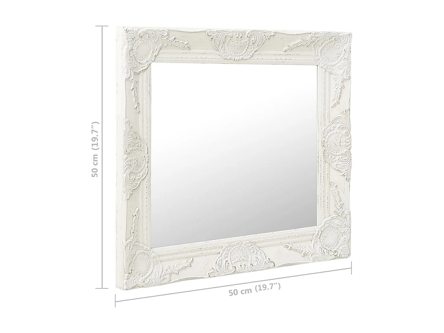 Espelho de Parede Barroco Quadrado 50x50 cm em Branco para Decoração Clássica