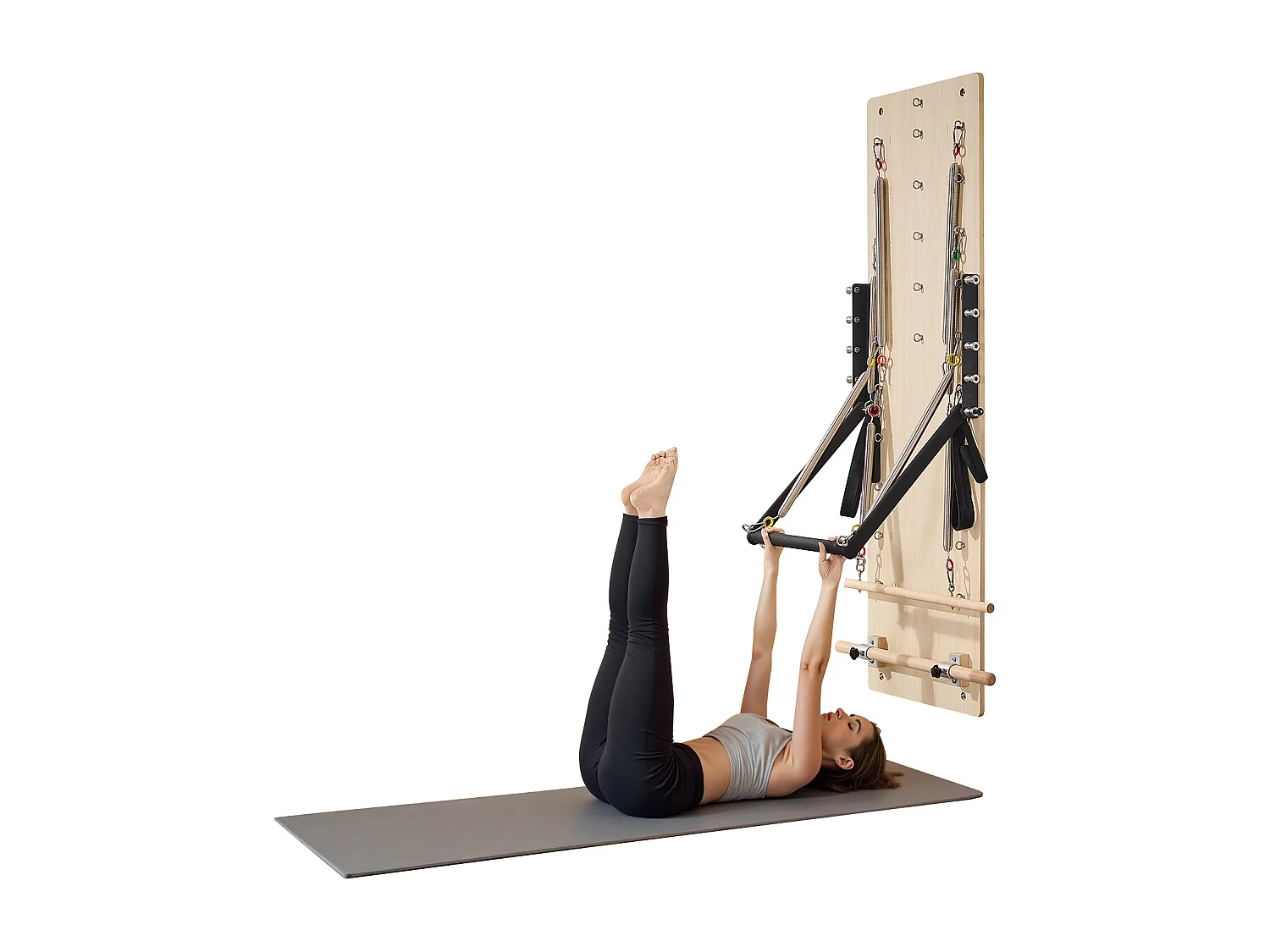 Reformer Ścienny do Pilatesu SucceBuy, Trampolina do Pilatesu z Drewna Klonowego, Sprzęt do Ćwiczeń ze Sprężynami Oporowymi, do Domowej Siłowni