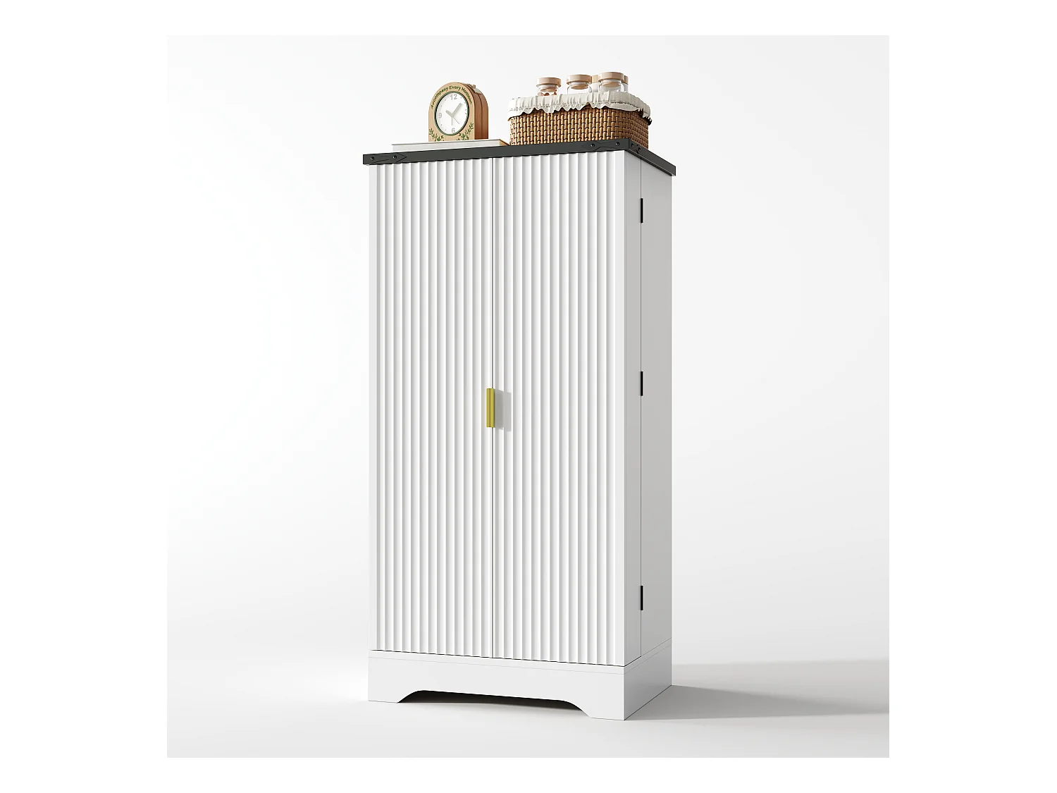 Buffet de cuisine 60.5x40x120cm - avec capteur de lumière LED - avec 2 portes - avec étagères réglables - Blanc