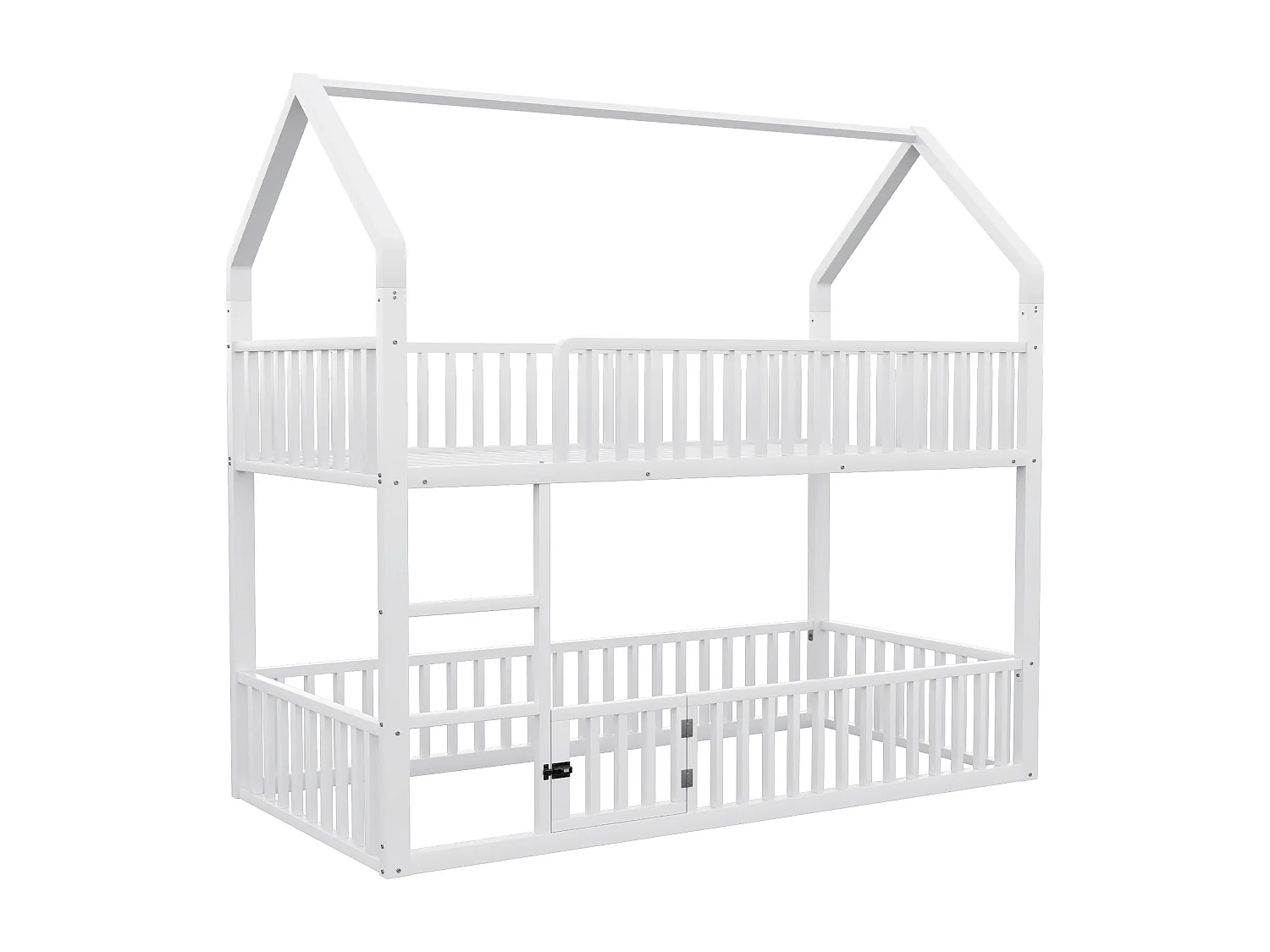 Lit superposé enfant 90x200cm - avec escalier - avec petite porte - Métal - blanc (matelas non inclus)