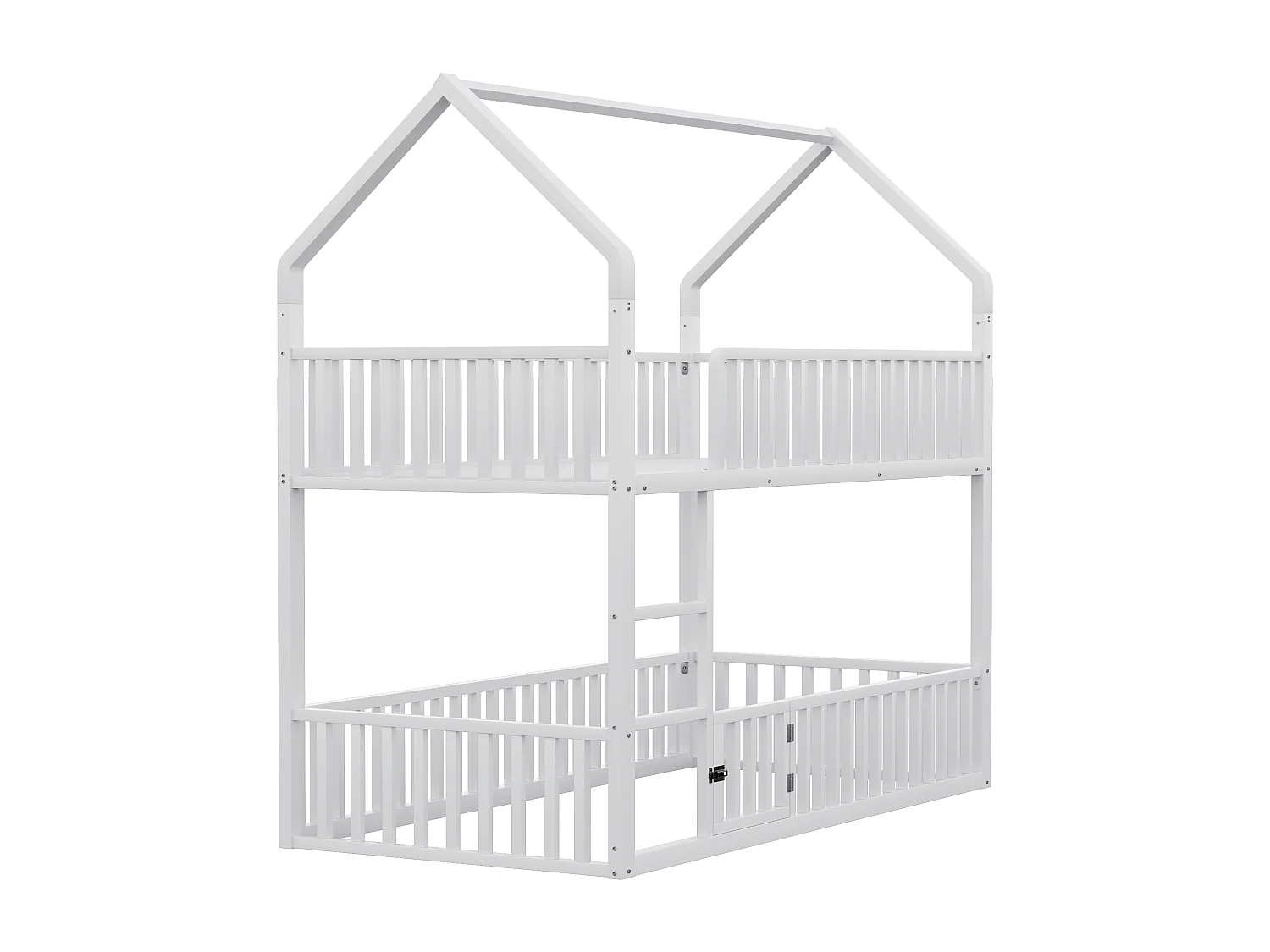 Lit superposé enfant 90x200cm - avec escalier - avec petite porte - Métal - blanc (matelas non inclus)
