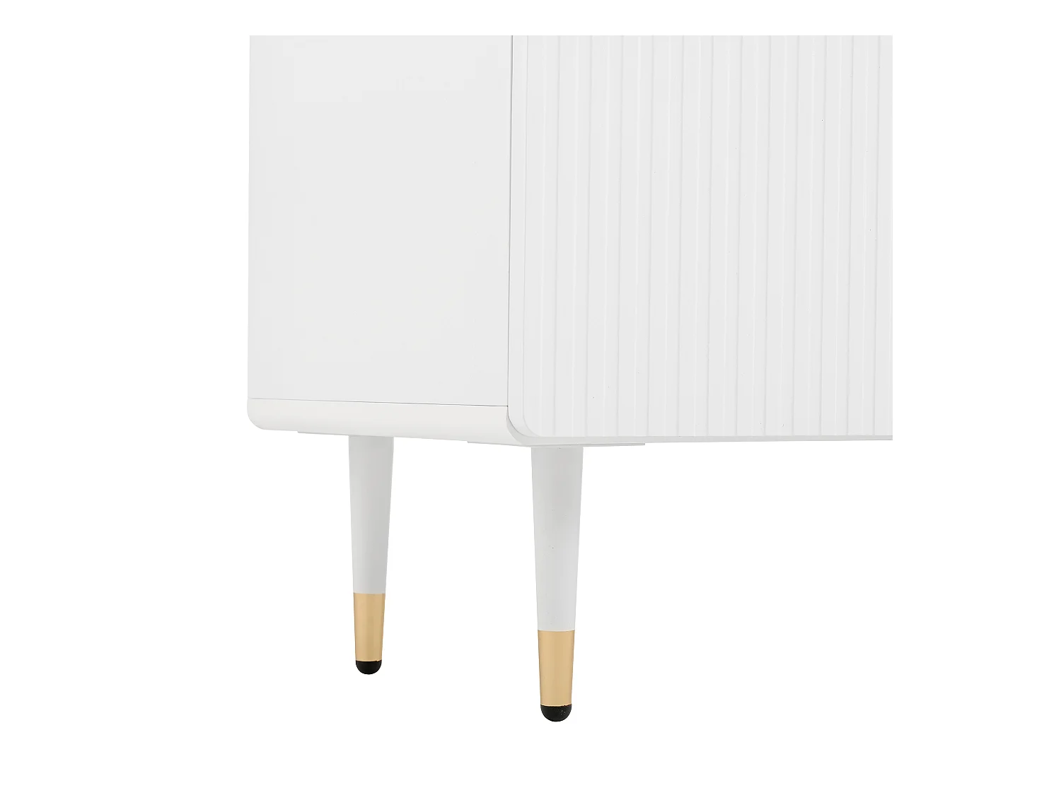Meuble TV 170x36x55 cm - 3 portes et 2 tiroirs - pieds réglables dorés - MDF - blanc