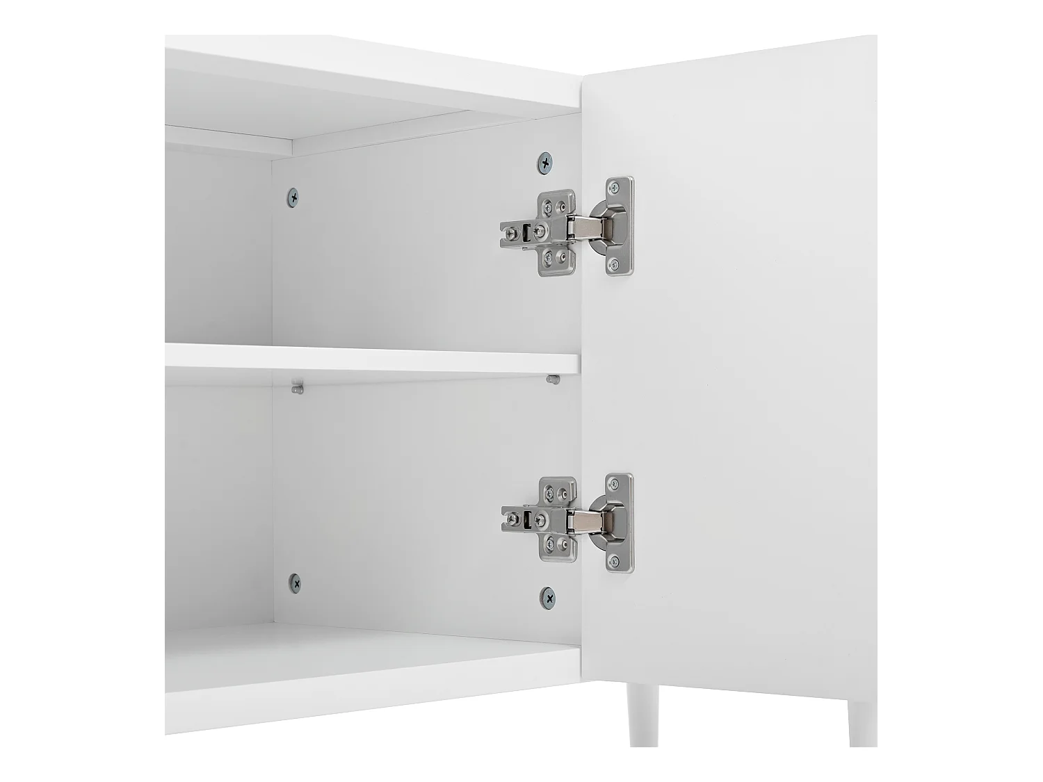 Meuble TV 170x36x55 cm - 3 portes et 2 tiroirs - pieds réglables dorés - MDF - blanc