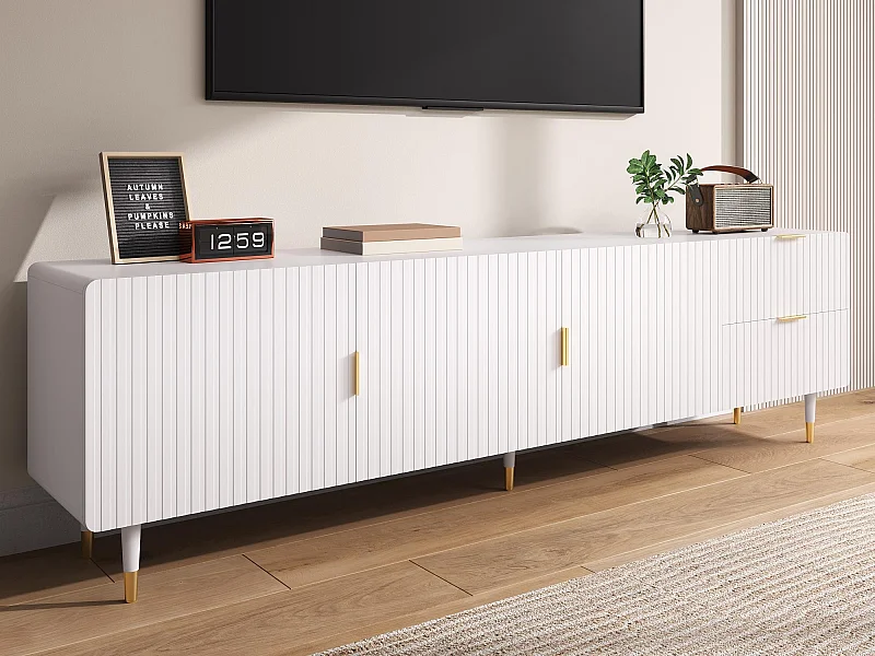 Móvel para TV 170x36x55 cm - 3 portas e 2 gavetas - pés ajustáveis dourados - MDF - branco