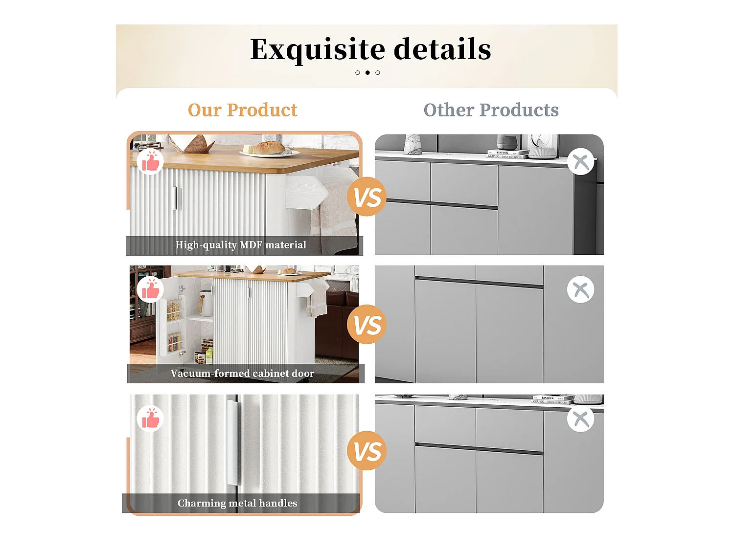 Ilot central de cuisine moderne 130x45x92cm - 3 portes - avec étagère à épices - plateau extensible - avec roulettes - Blanc