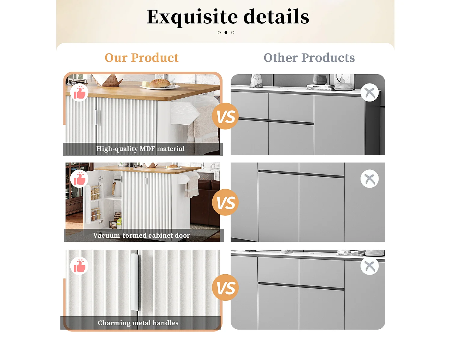 Ilot central de cuisine moderne 130x45x92cm - 3 portes - avec étagère à épices - plateau extensible - avec roulettes - Blanc